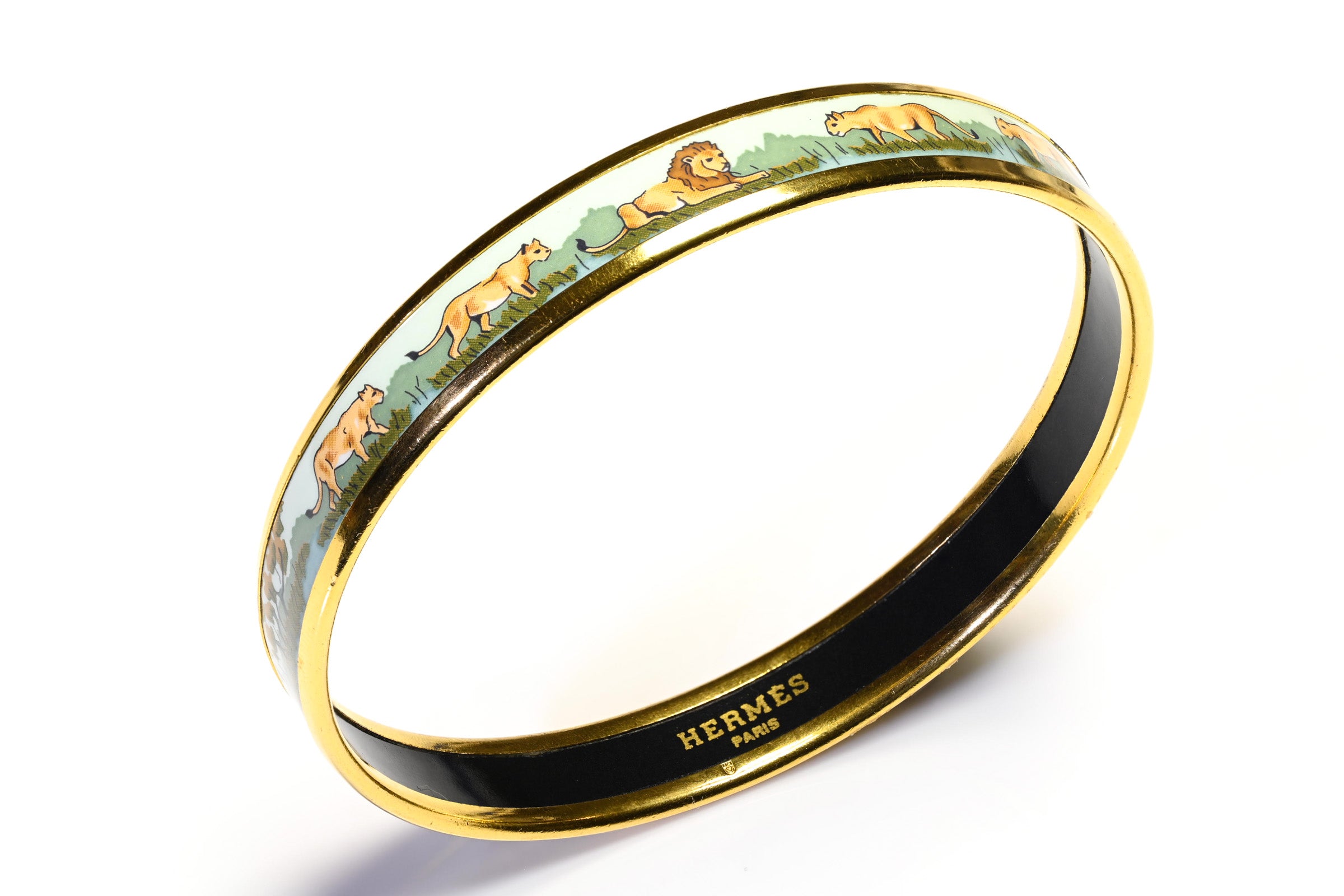 Hermes Paris Gold Plated Lion Bangle Bracelet 1