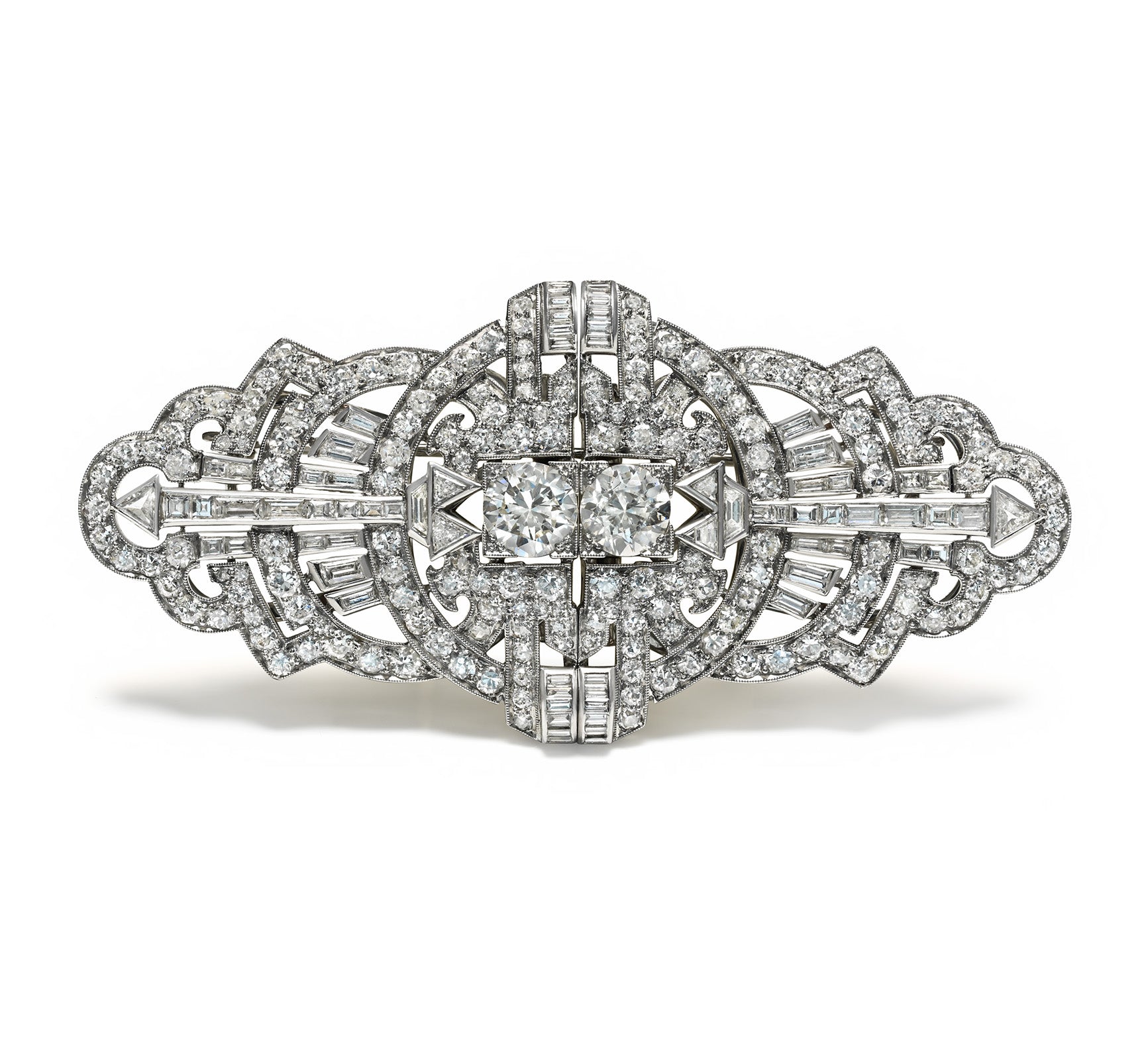Impressive Art Deco Diamond Double Clip Brooch in Platinum