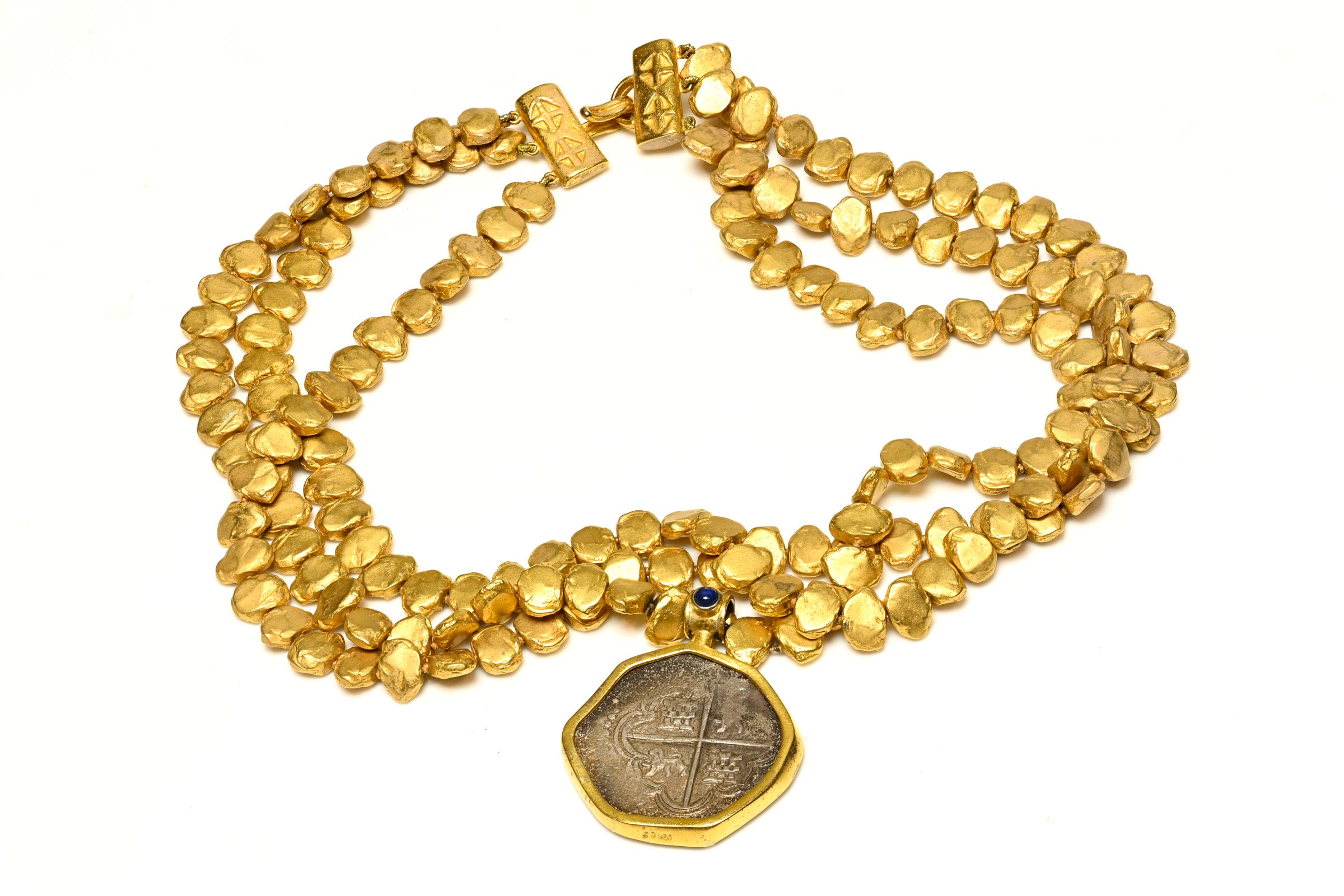 Jaded Gilded Sterling Silver Coin Collar Necklace