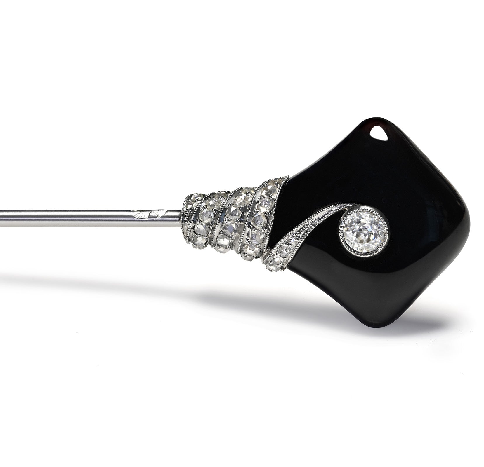 Janesich Art Deco Onyx and Diamond Platinum Stick Pin