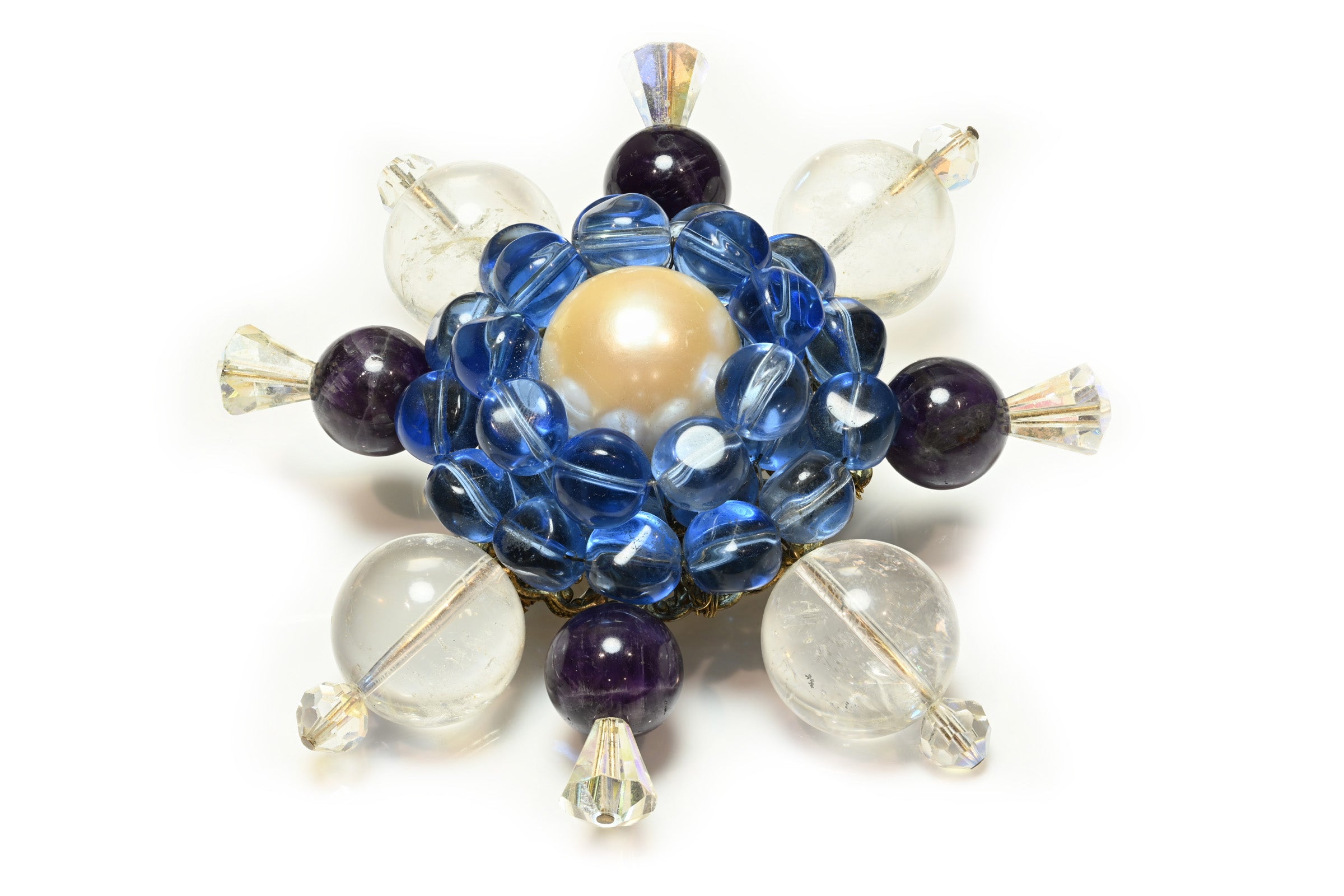 Vintage John Reubens Amethyst Rock Crystal Pearl Large Brooch