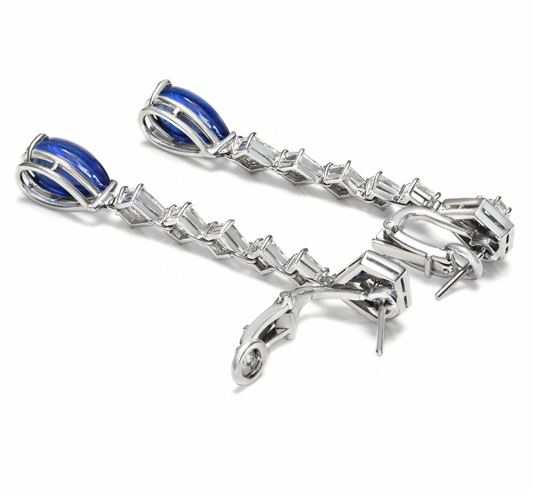 Fancy Kite Diamond and Sapphire Drop Earrings in Platinum