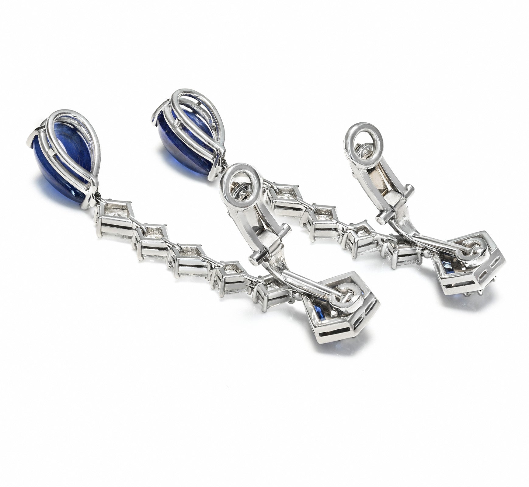Fancy Kite Diamond and Sapphire Drop Earrings in Platinum