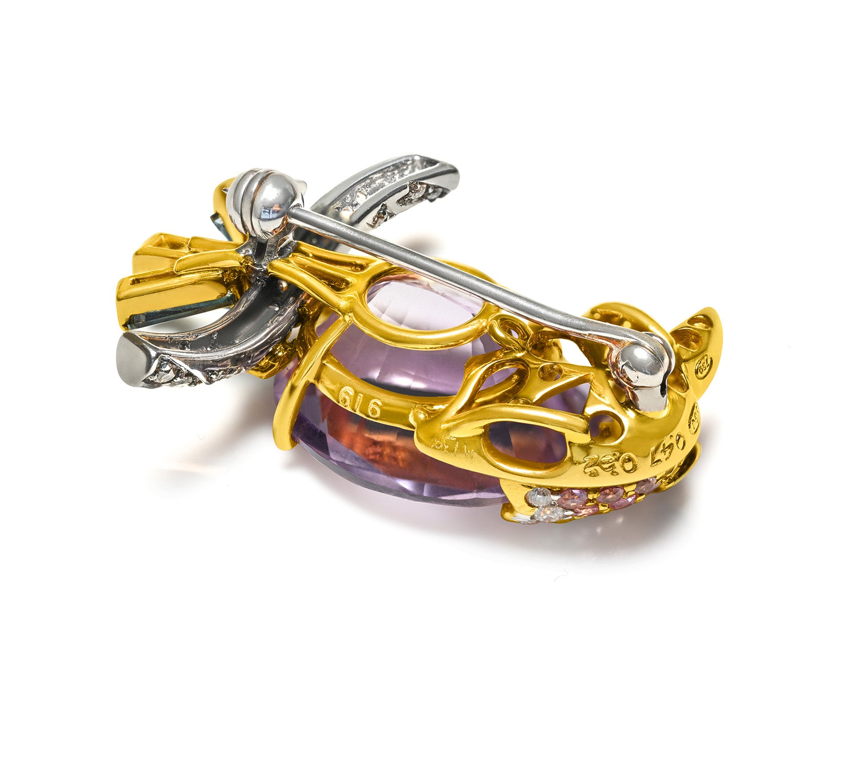 Kunzite Bird Brooch with Diamonds & Colored Gemstones