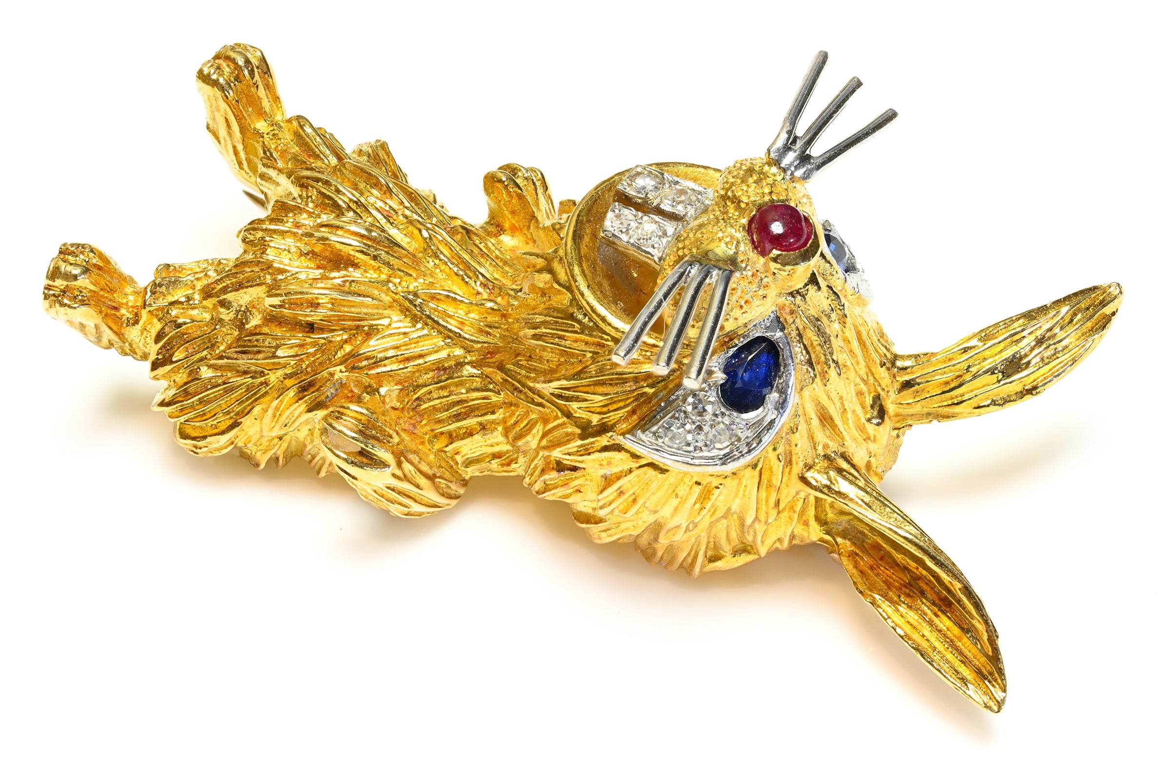 Kutchinsky 18K Gold Brooch Diamonds, Sapphires Ruby