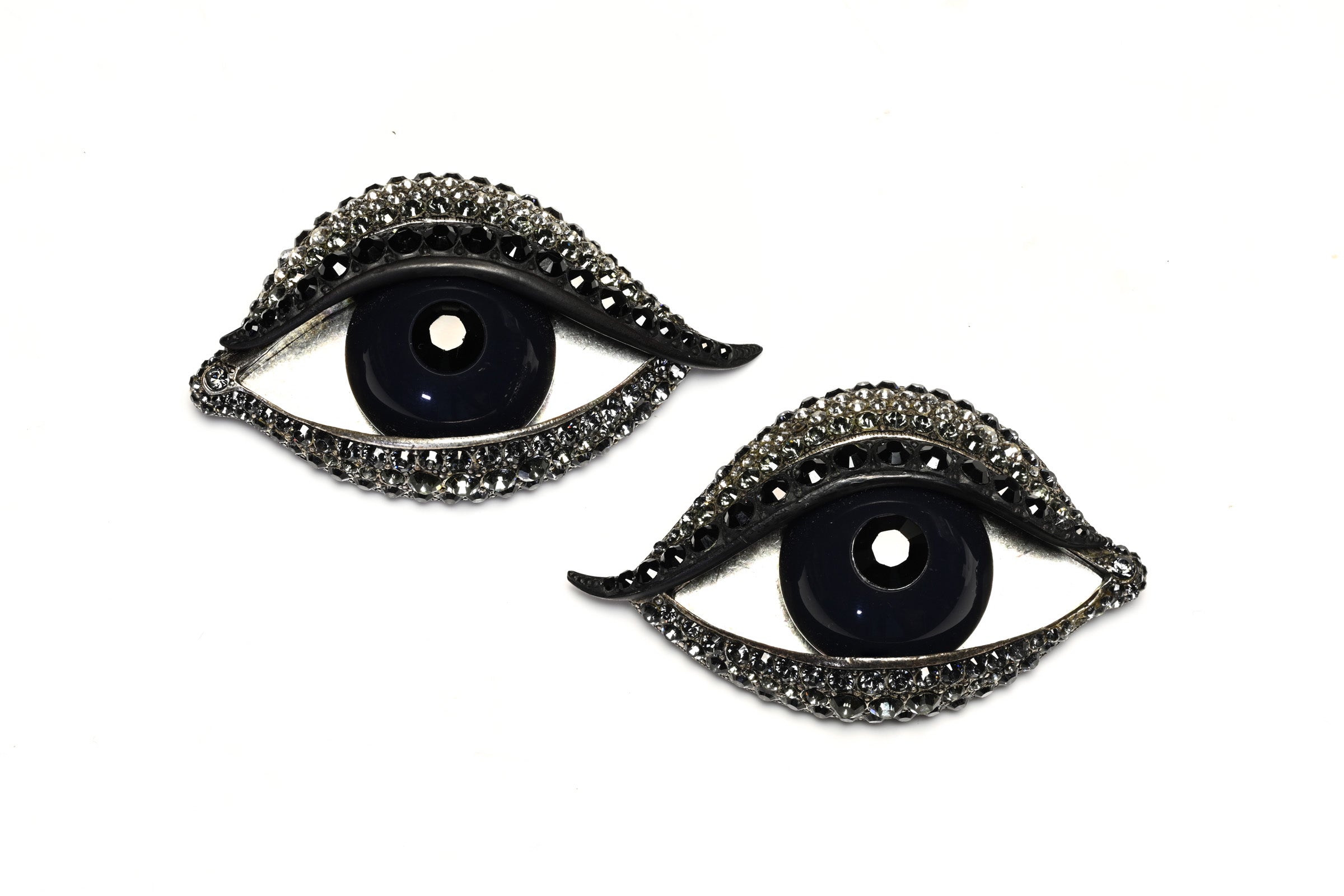 Lanvin Paris Alber Elbaz Blue Glass Crystal Eye Set Brooches 2