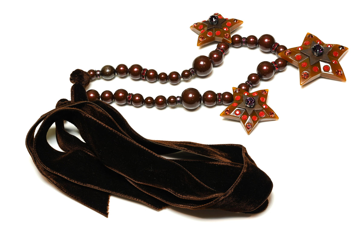 Lanvin Paris Alber Elbaz Brown Crystal Bleads Star Ribbon Necklace 2
