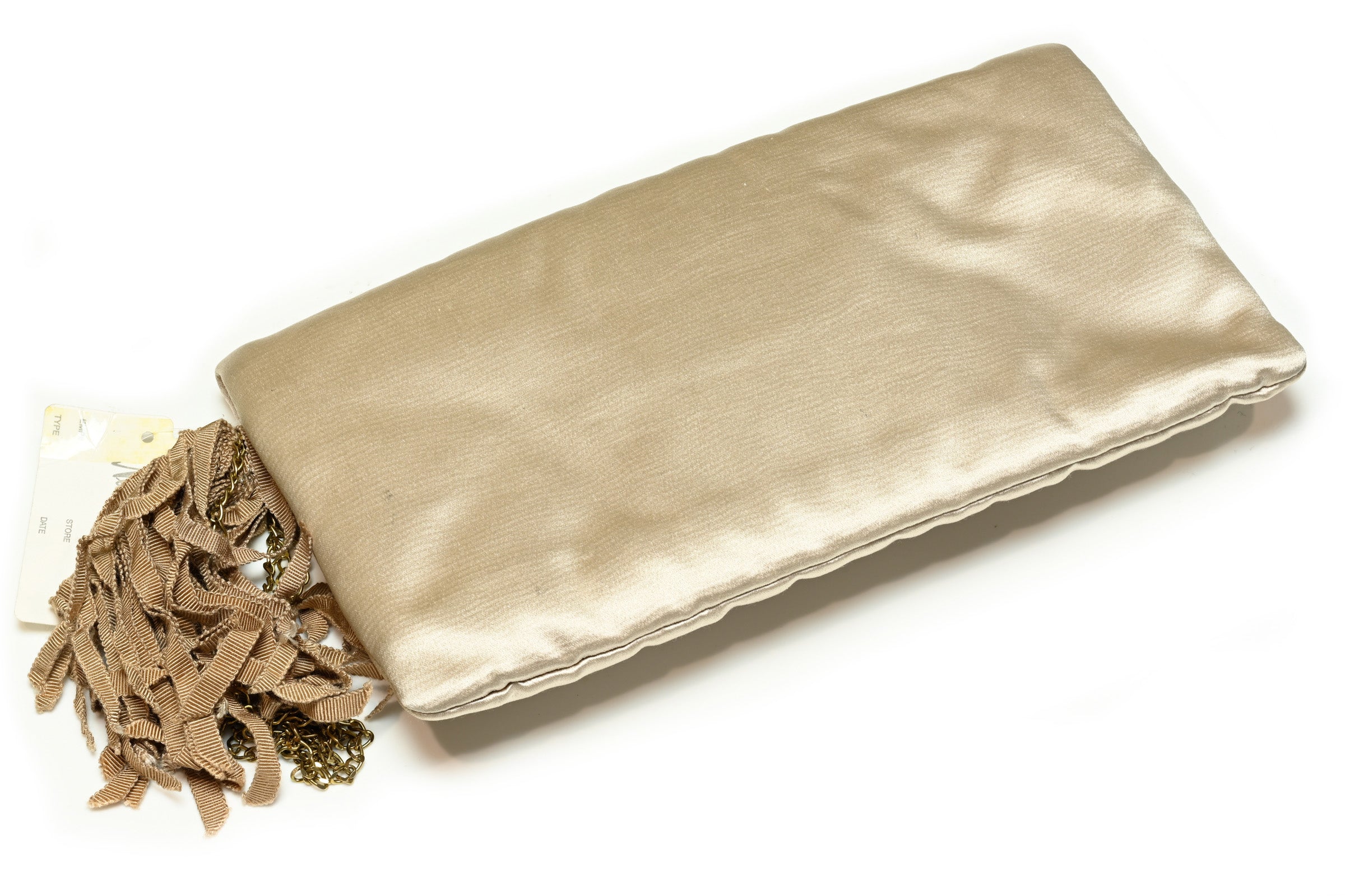 Lanvin Beige Satin Opaline Crystal Tassel Clutch Bag