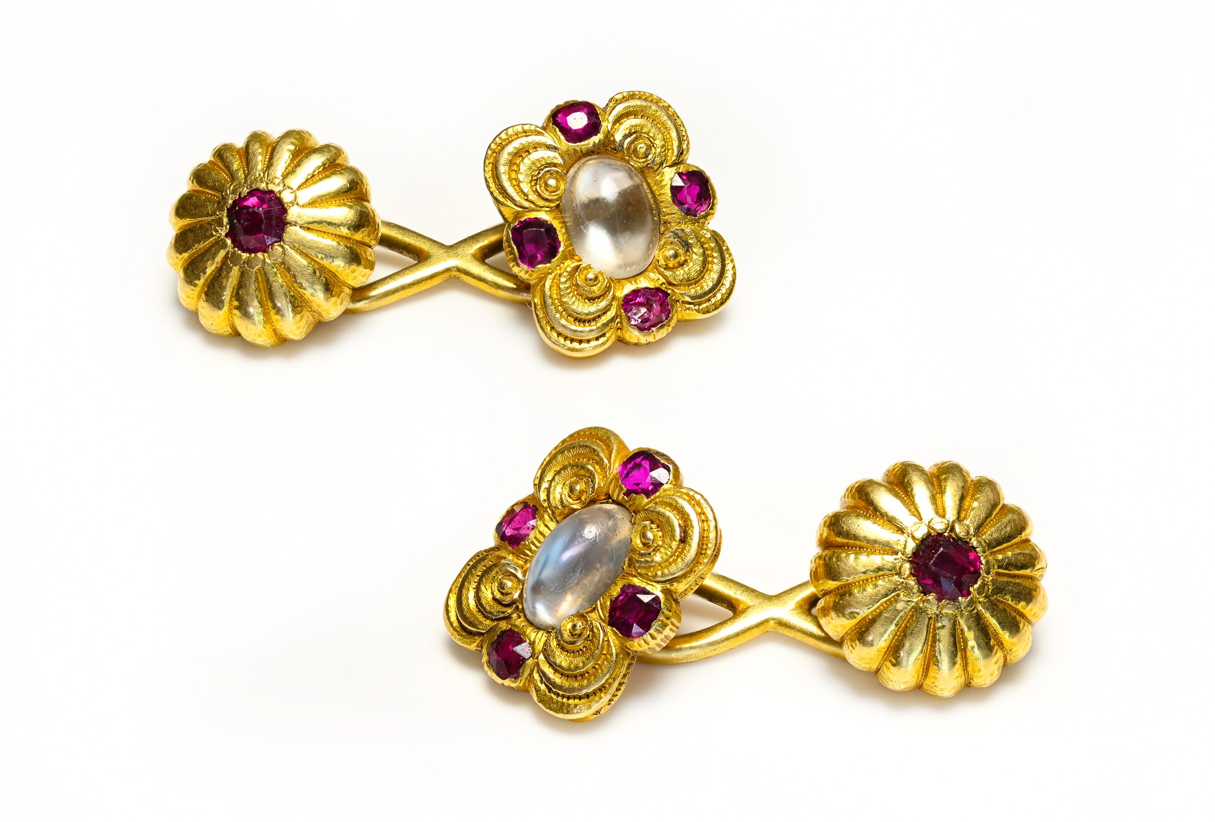 Louis Comfort Tiffany 18K Gold Moonstone Ruby Cufflinks
