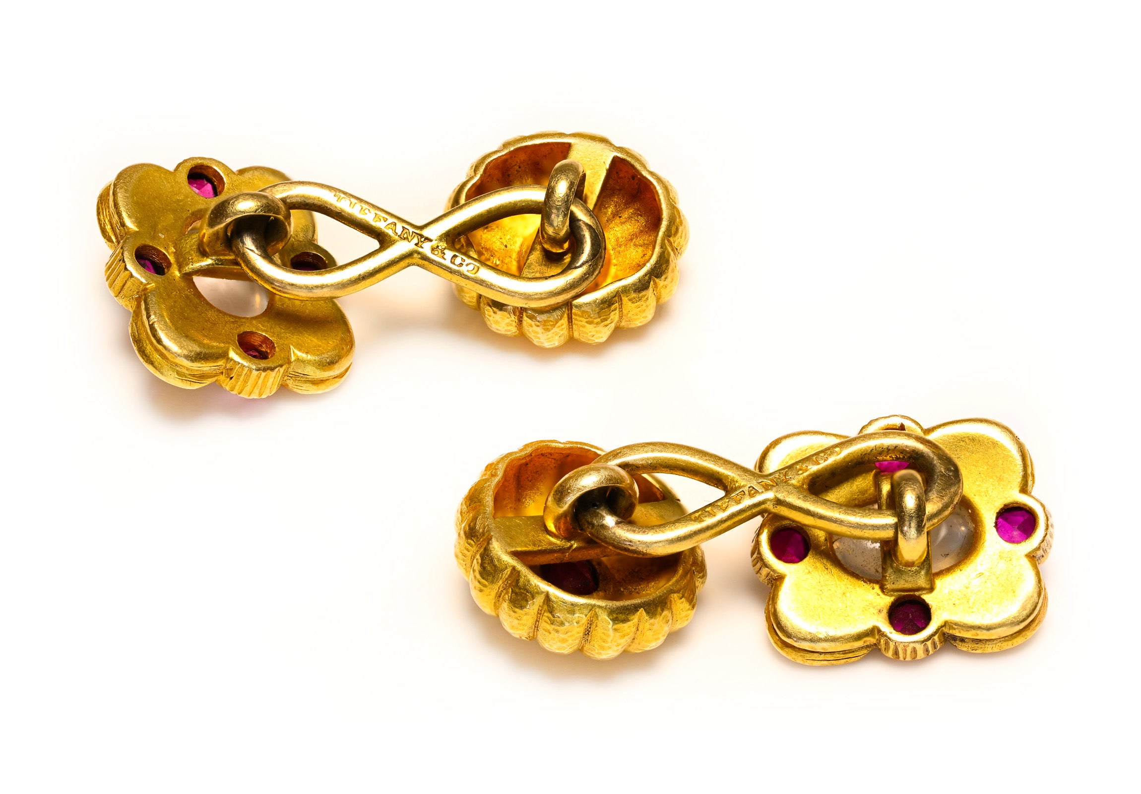 Antique Louis Comfort Tiffany 18K Gold Moonstone & Ruby Cufflinks