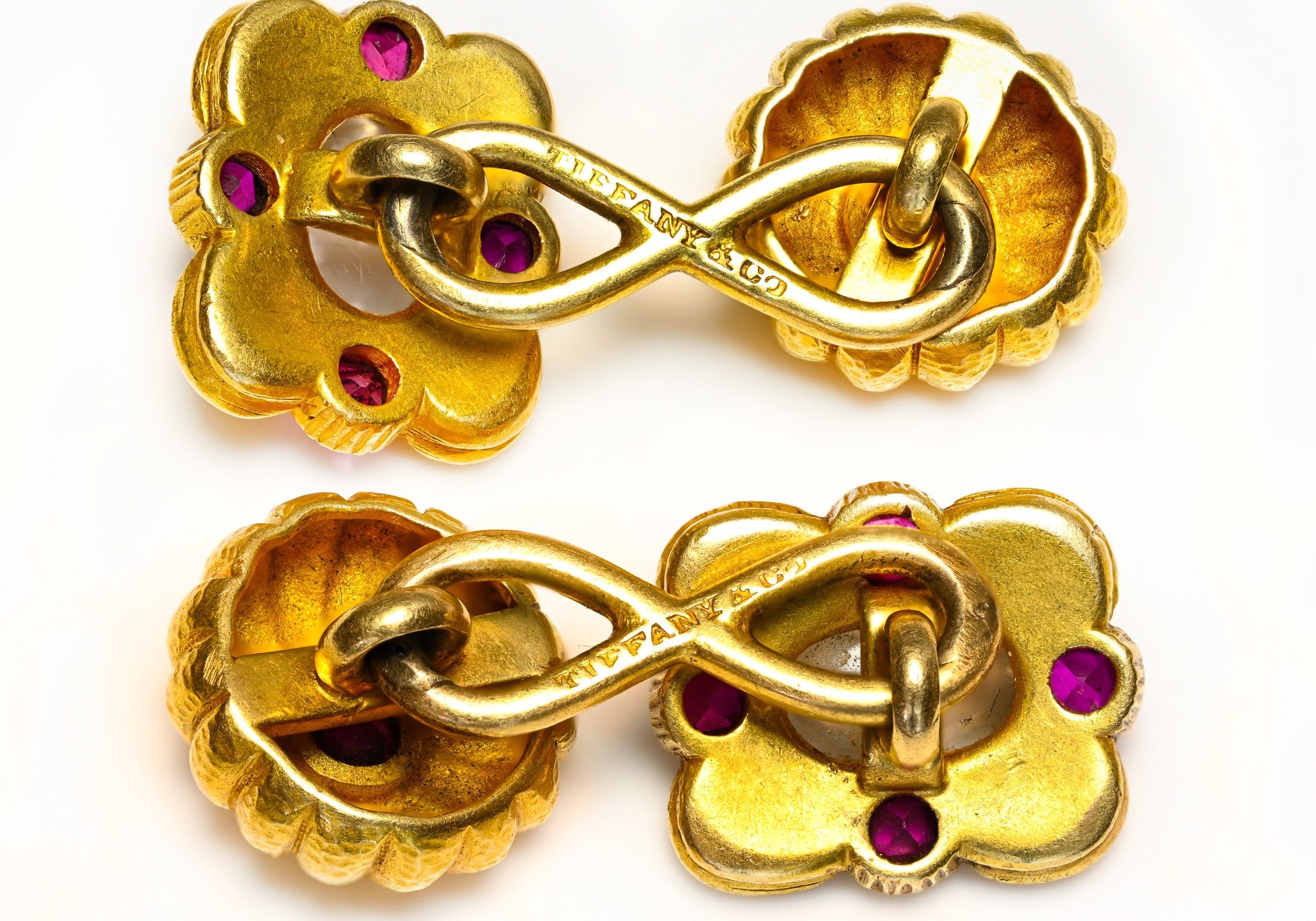 Louis Comfort Tiffany 18K Gold Moonstone Ruby Cufflinks
