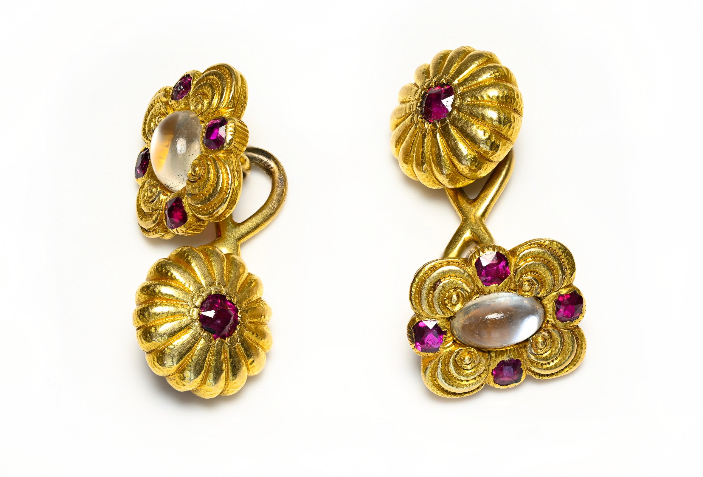 Louis Comfort Tiffany 18K Gold Moonstone Ruby Antique Cufflinks