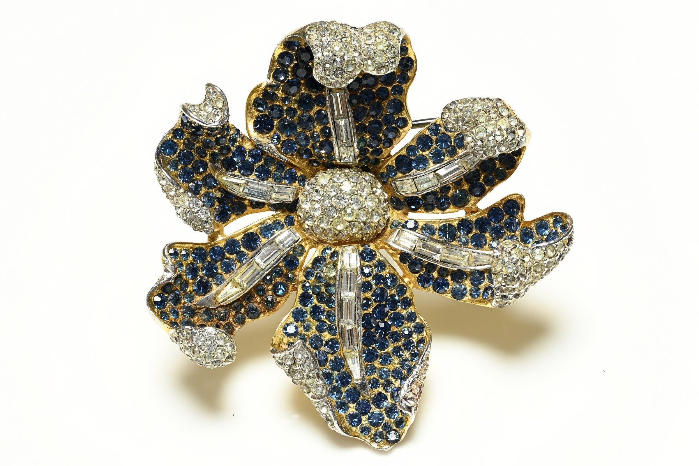 Marcel Boucher Blue Crystal Orchid Flower Brooch
