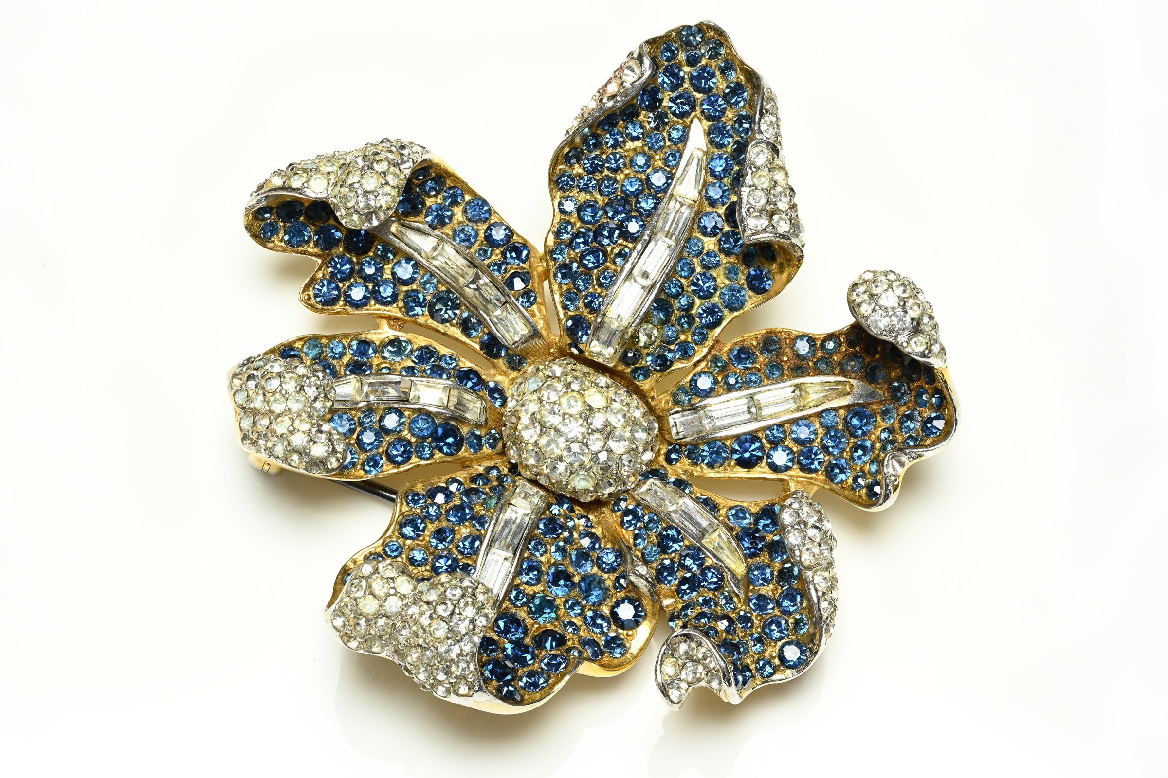 Marcel Boucher Blue Crystal Orchid Flower Brooch Vintage