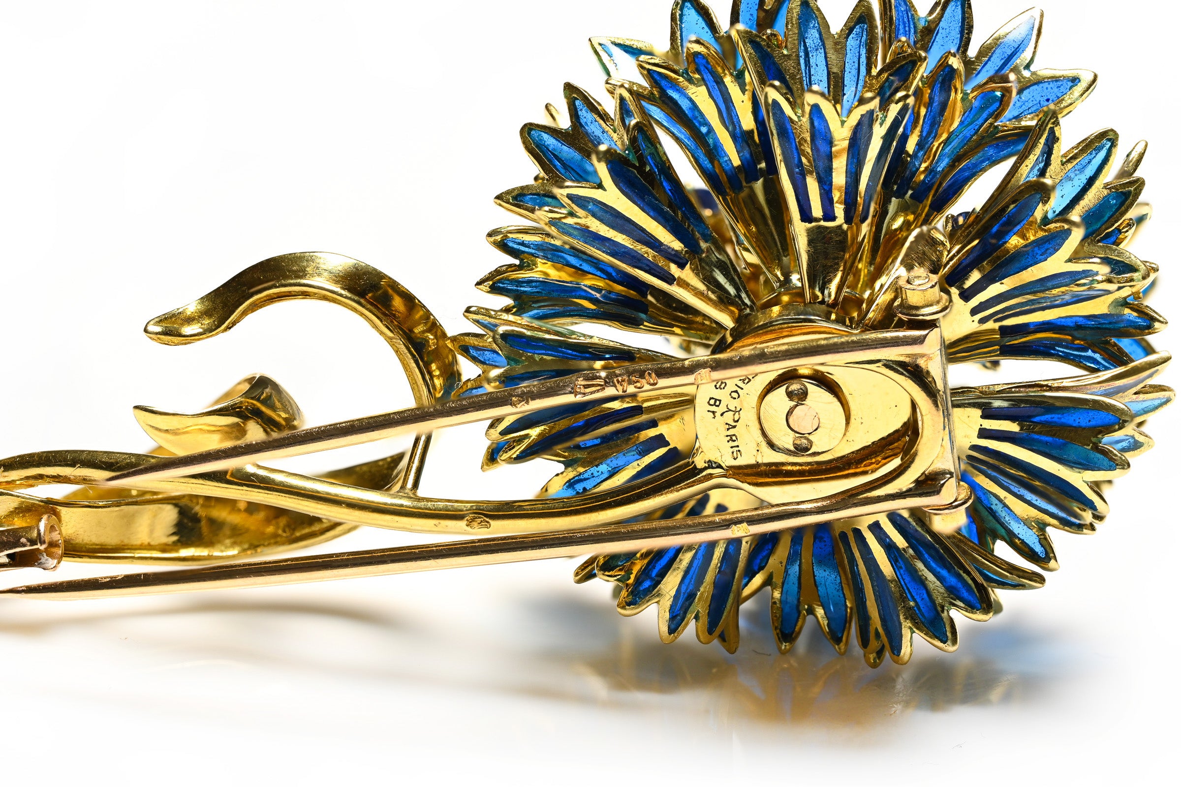 Mellerio Paris 18K Plique Jour Enamel and Sapphire Flower Brooch