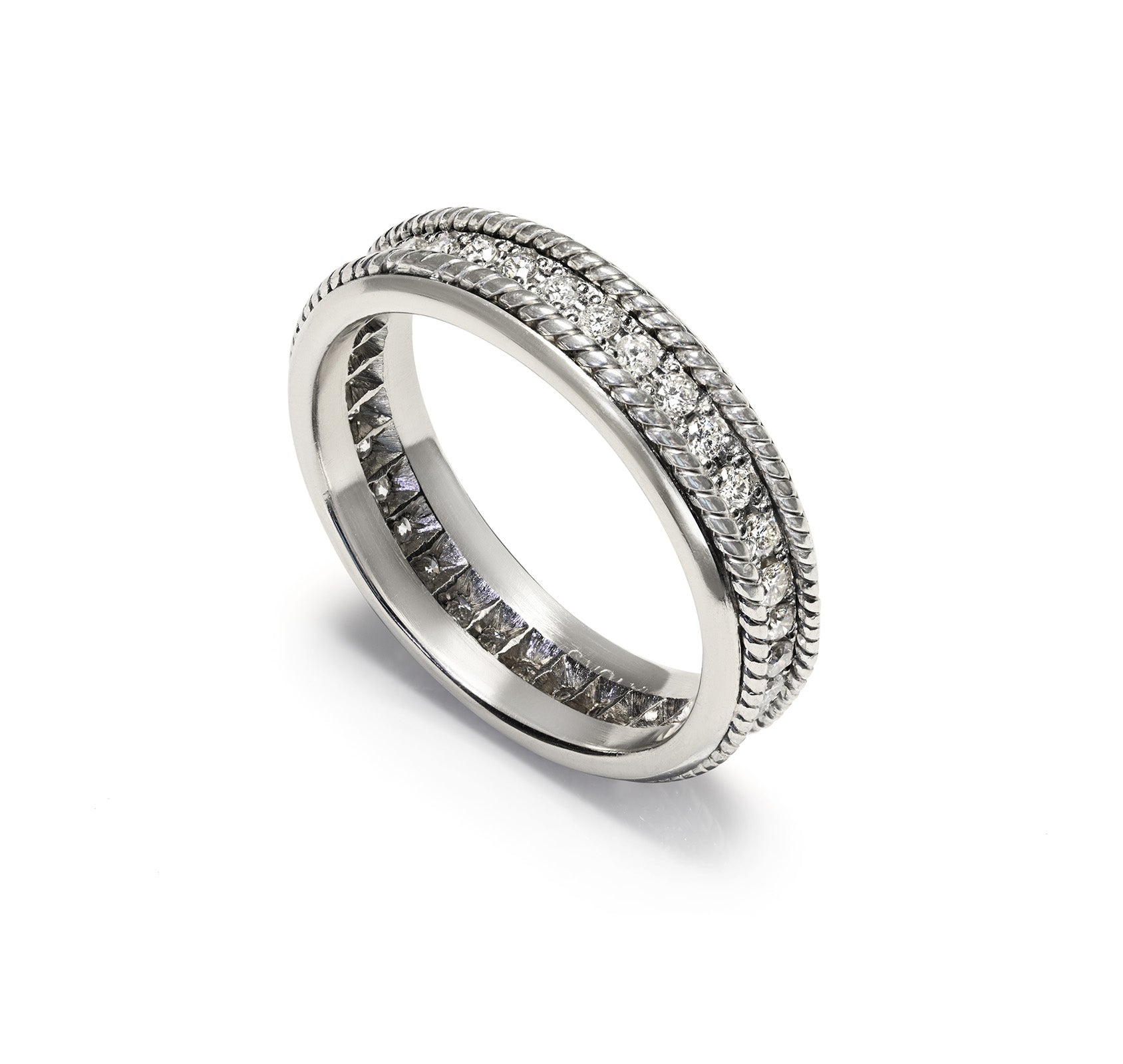 Vintage Men’s Platinum Diamond Eternity Band Ring with Rope-Edge Design