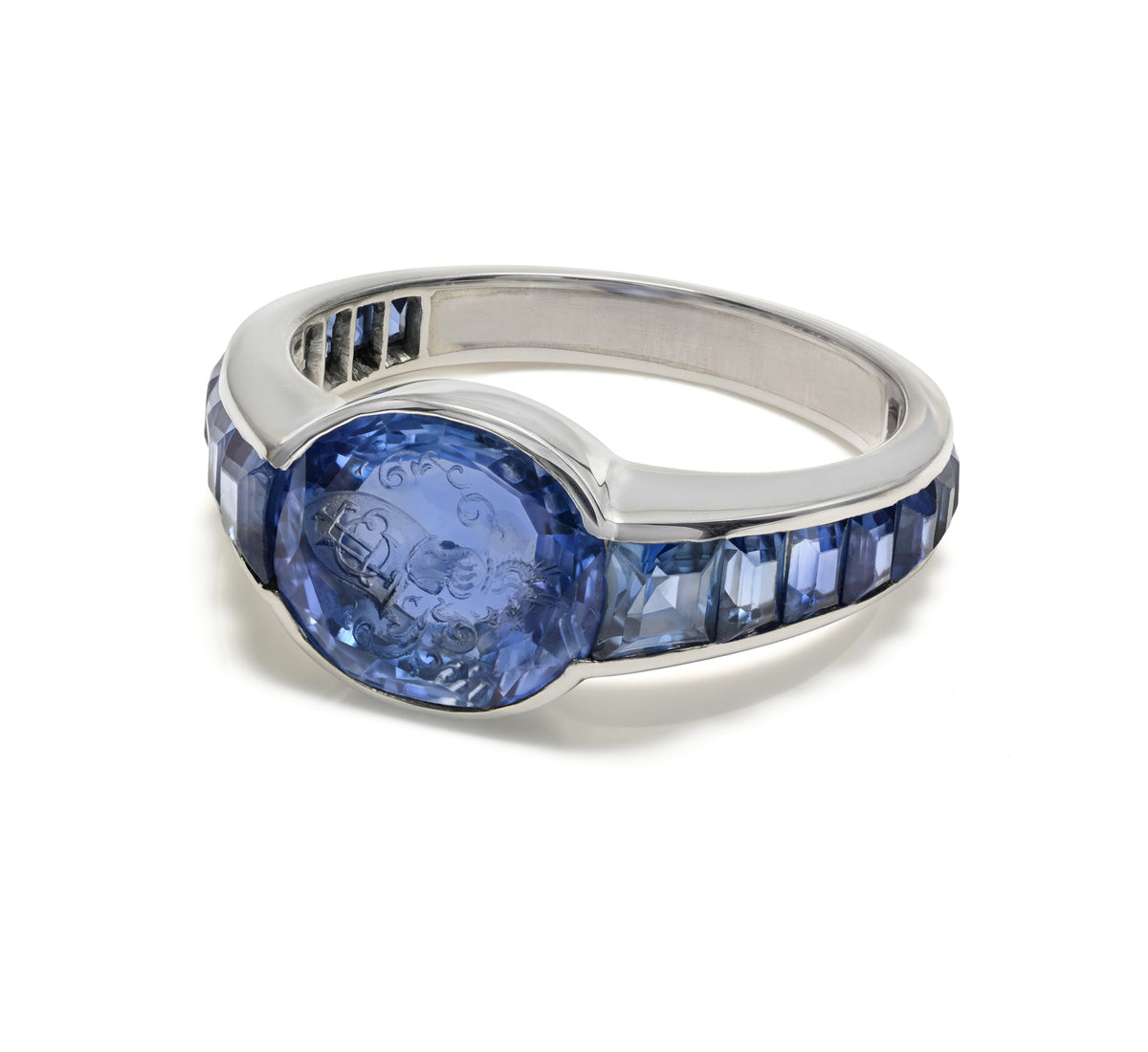 Men’s Unheated Ceylon Sapphire Intaglio Antique Ring, Gübelin Report