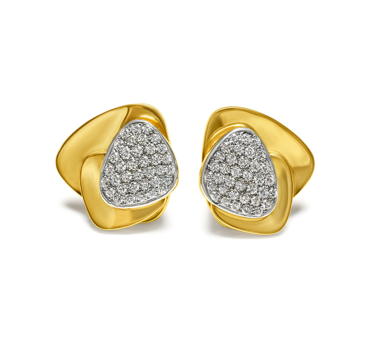 Modernist Diamond and 18K Gold Earrings