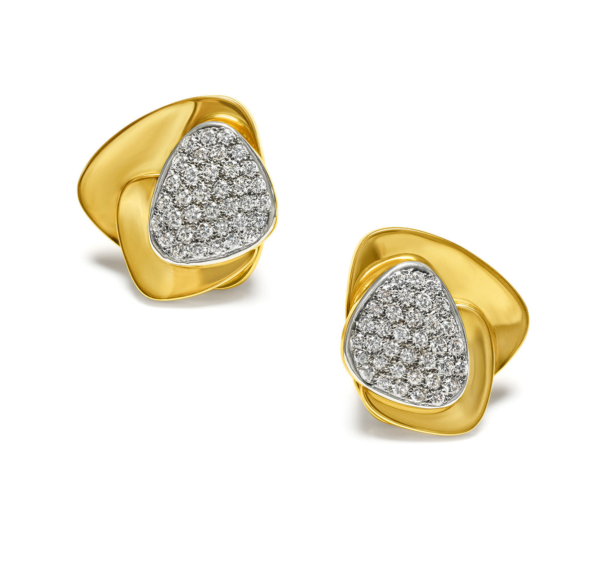 Vintage Modernist Sculptural Diamond and 18K Gold Earrings