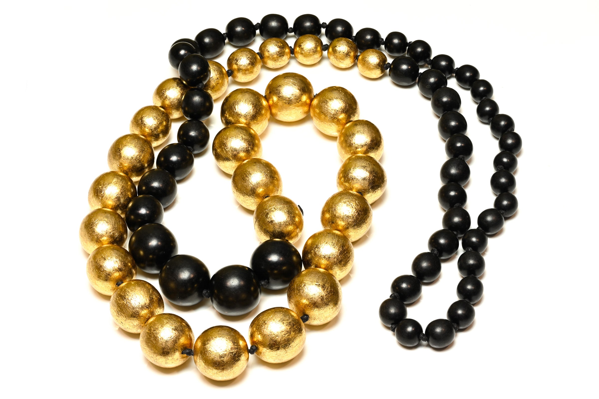 Monies Gold Black Wood Large Beads Long Sautoir Necklace 1