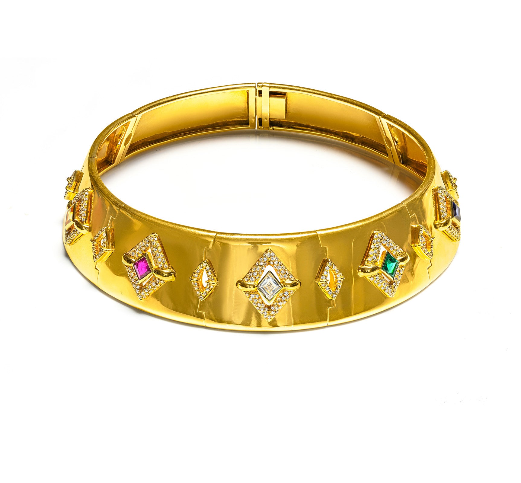 Multi Gemstone 18K Gold Choker Necklace