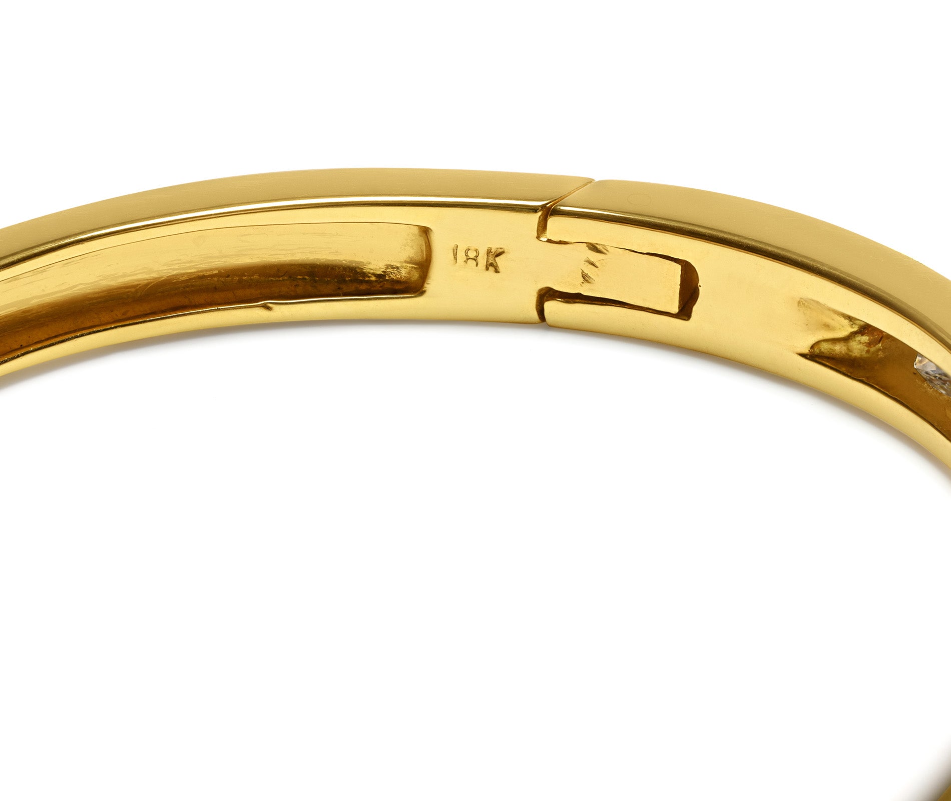 Hallmark of a bangle bracelet set with Natural Ruby and Diamond 18K Yellow Gold