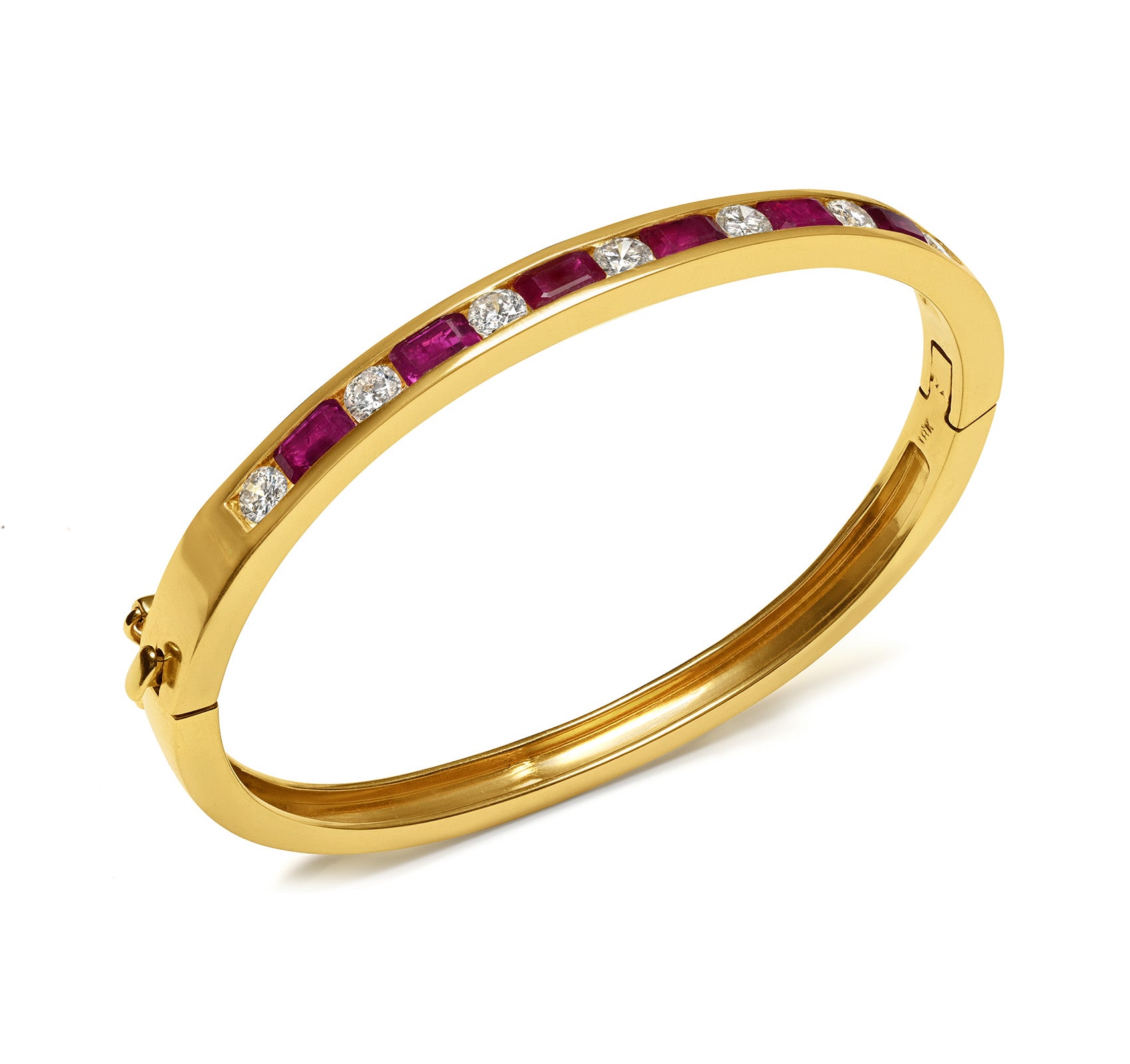 Natural Ruby Diamond 18K Gold Bangle Bracelet