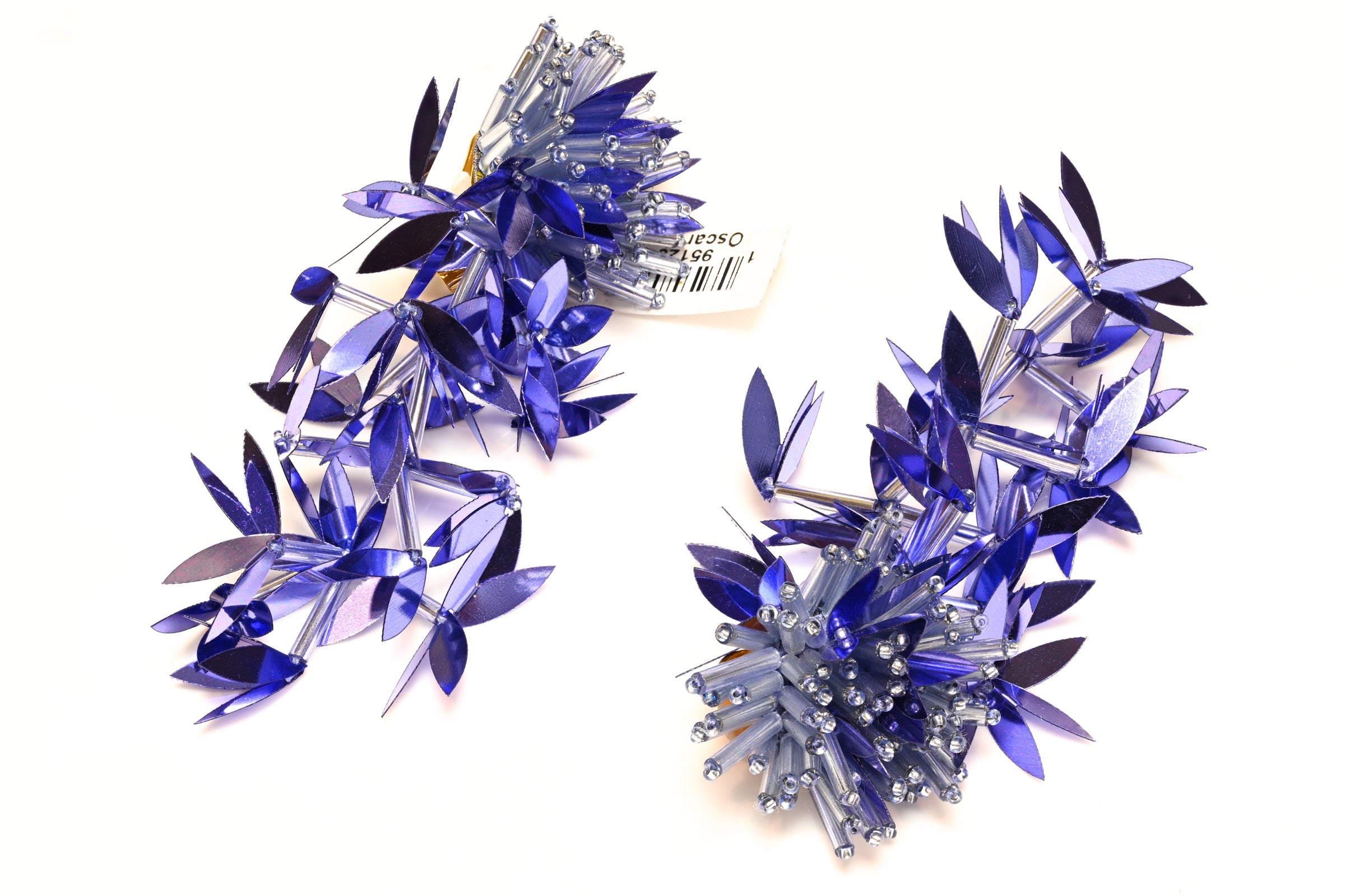 Oscar de la Renta Blue Beads Flower Long Earrings 1