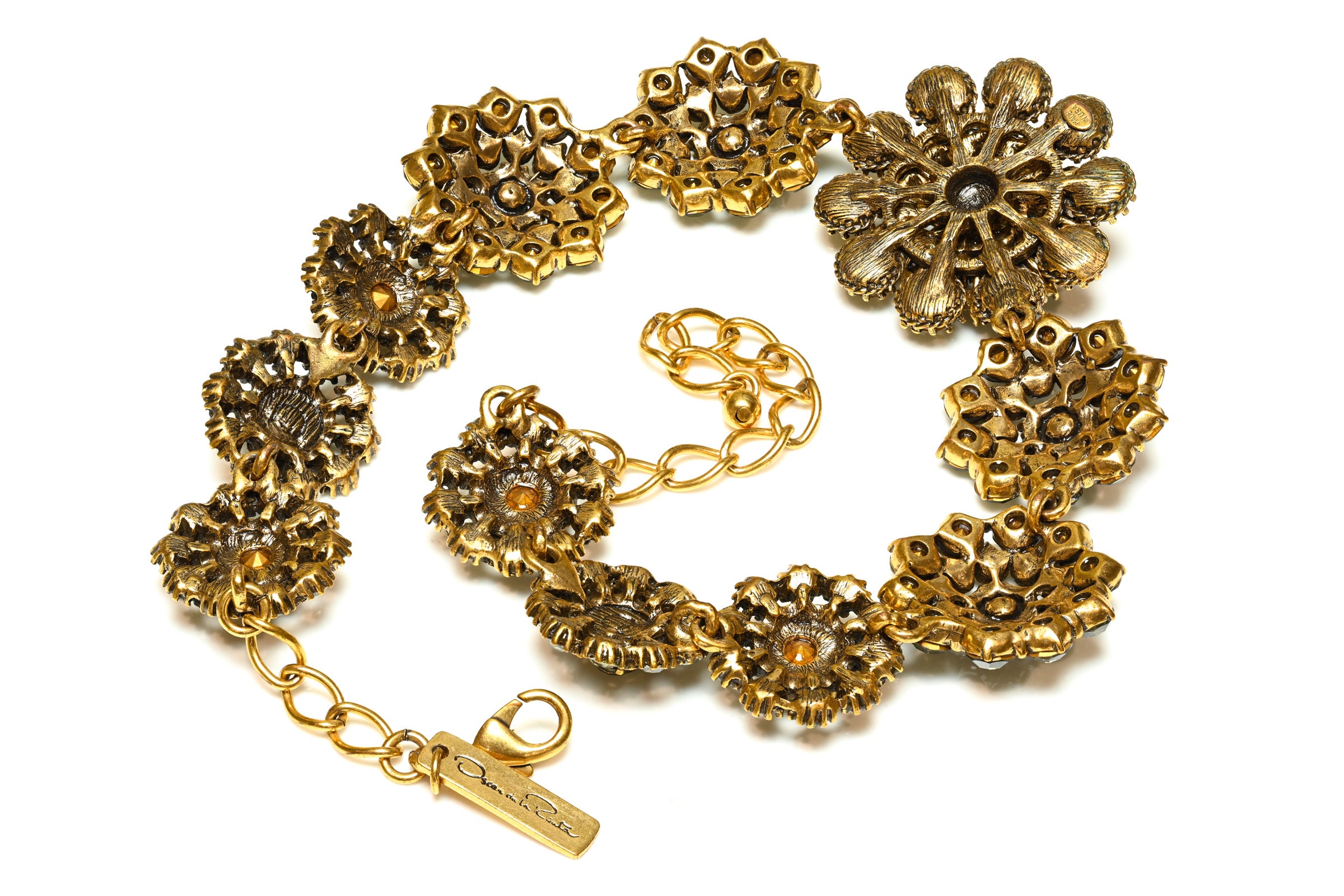 Oscar de la Renta Gray Crystal Large Flower Collar Necklace 2