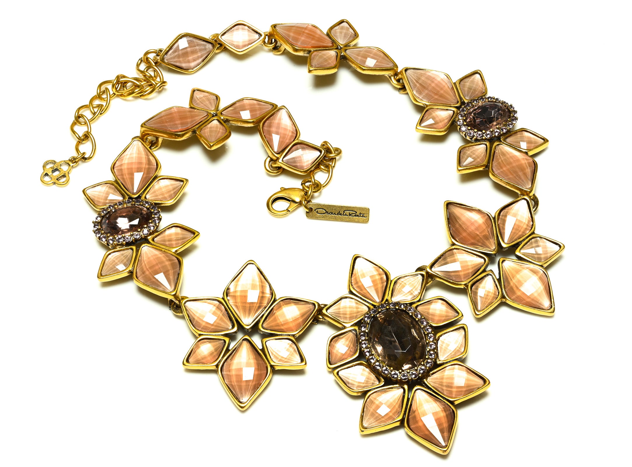 Oscar de la Renta Pink Crystal Large Flower Collar Necklace