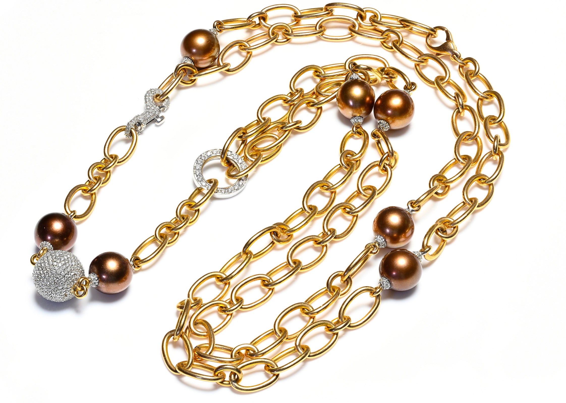 Diamond 18K Link Sautoir Necklace Pearl
