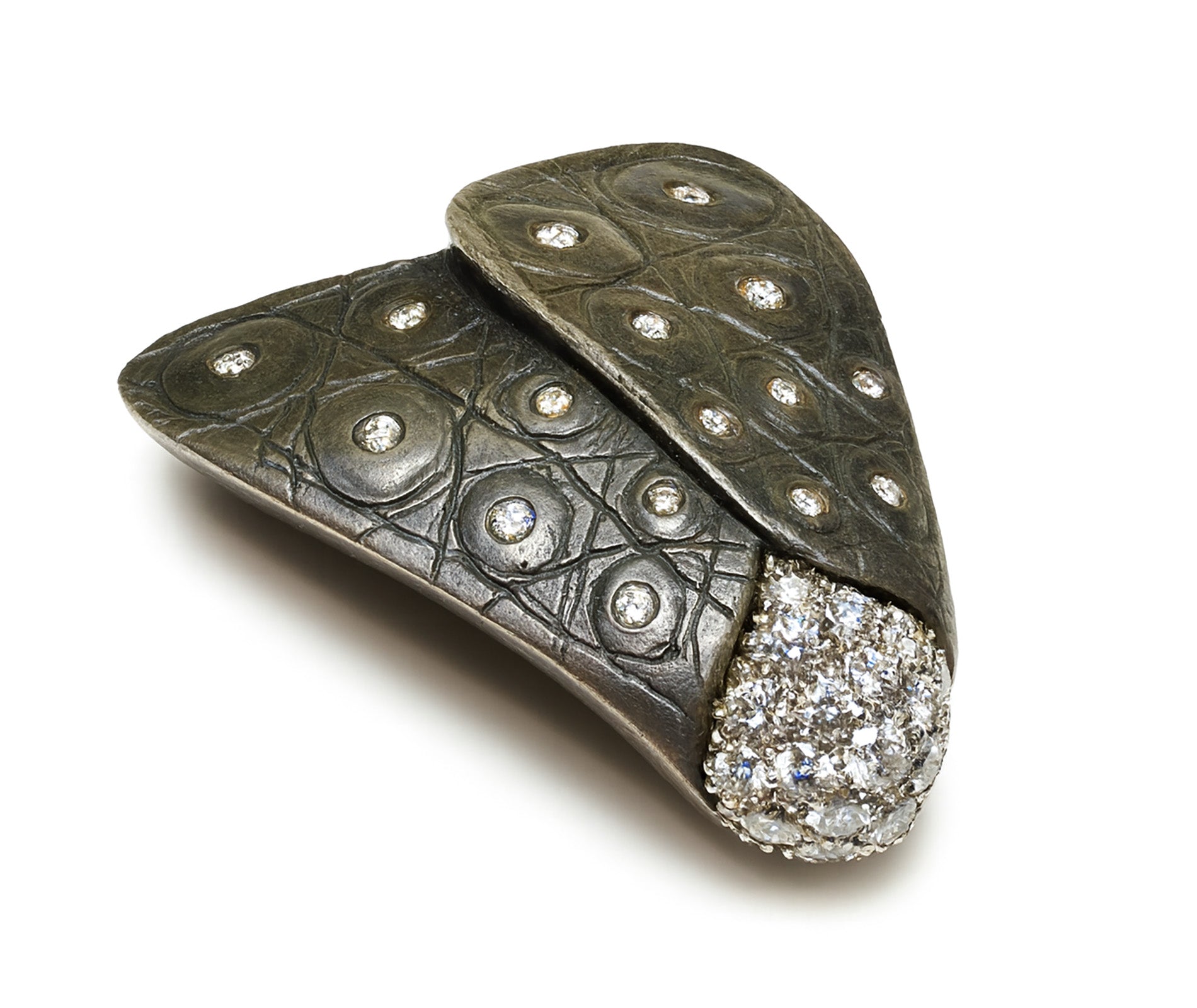 Pedro Boregaard Platinum Silver Diamond Moth Brooch