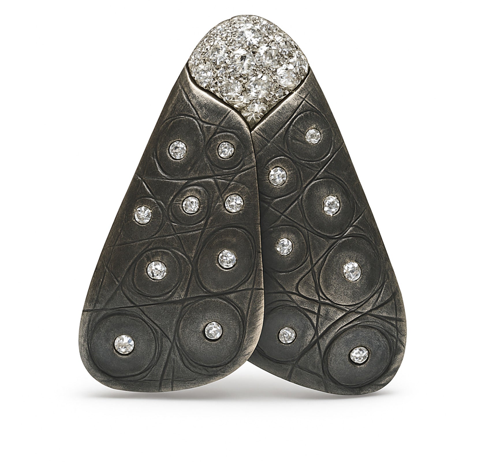 Pedro Boregaard Platinum Sterling Silver Diamond Moth Brooch