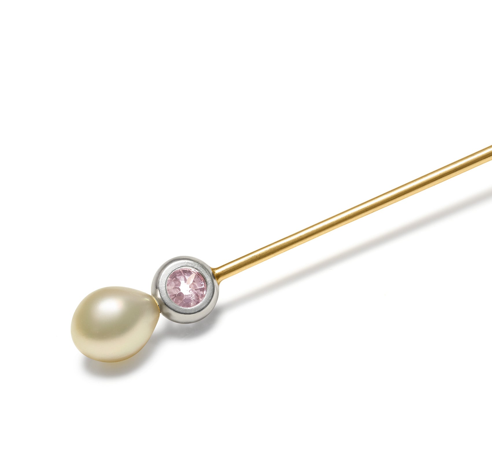 Antique Pink Diamond and Natural Pearl Gold Stick Pin