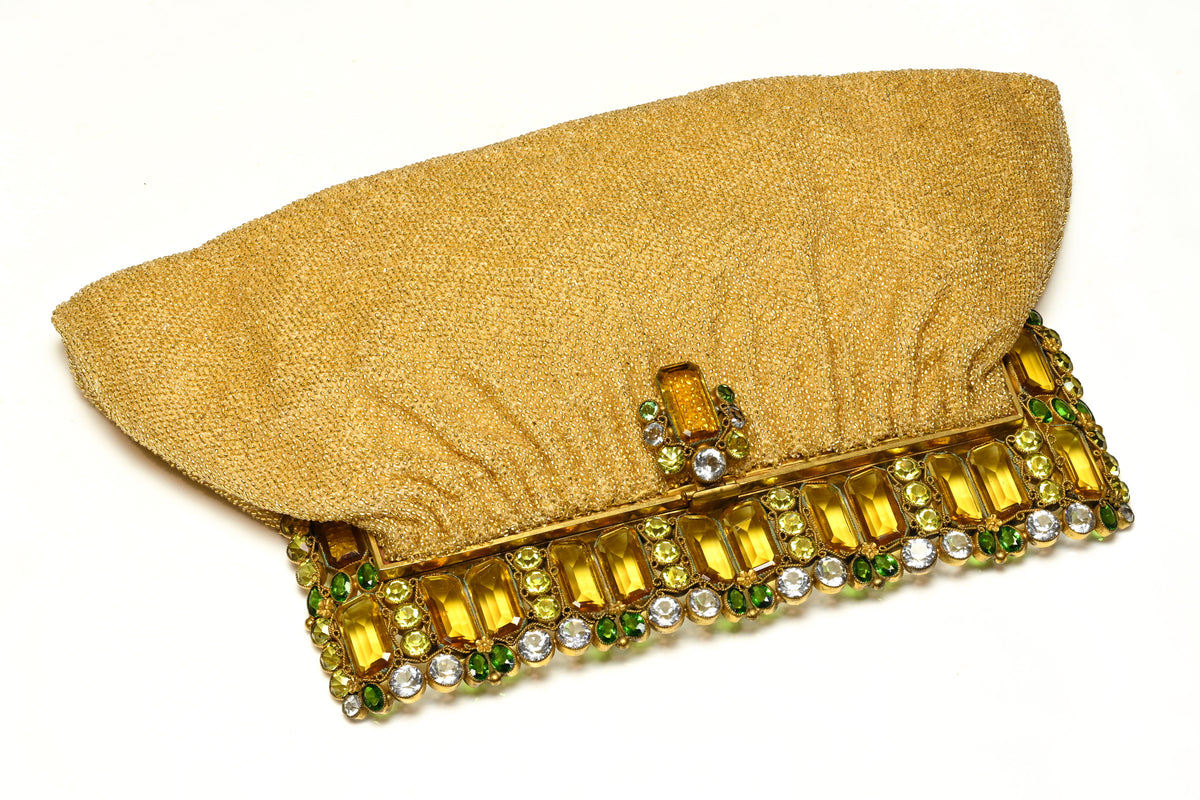 Rare 1930's Josef Gold Beads Hobe Crystal Frame Clutch Bag 1