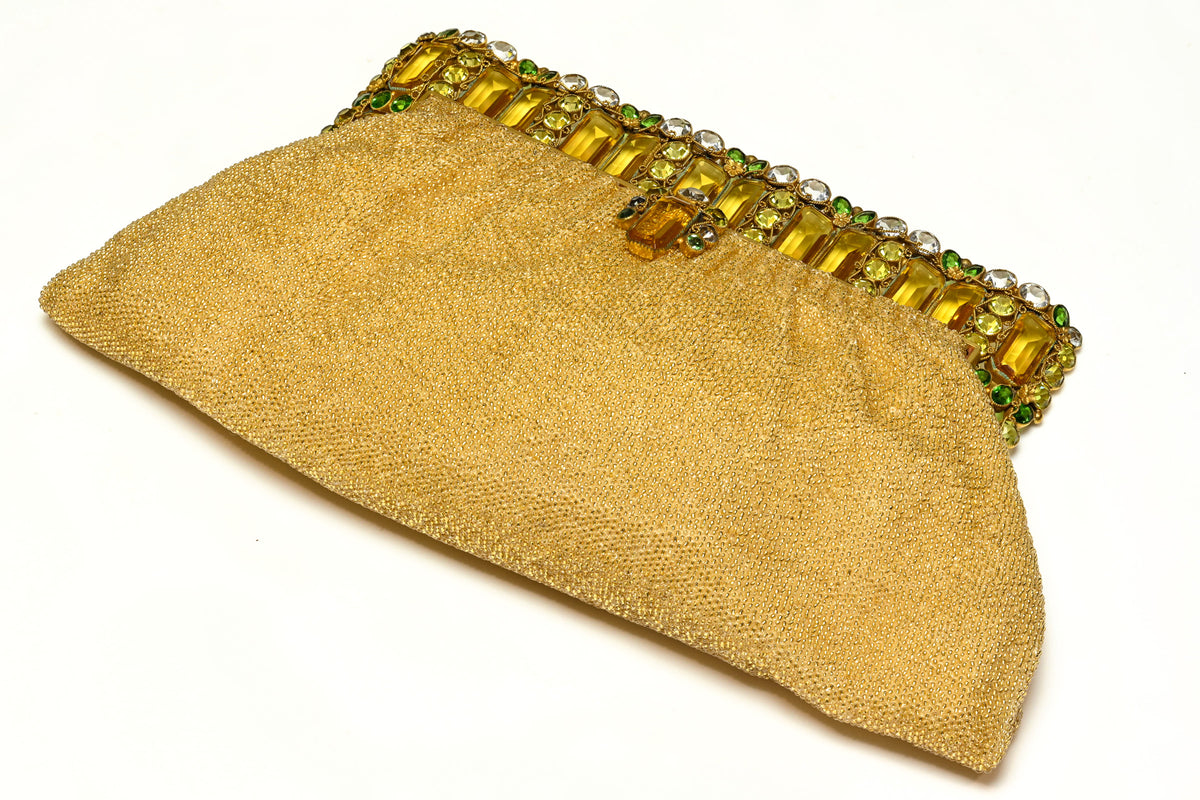 Rare 1930's Josef Gold Beads Hobe Crystal Frame Clutch Bag 2