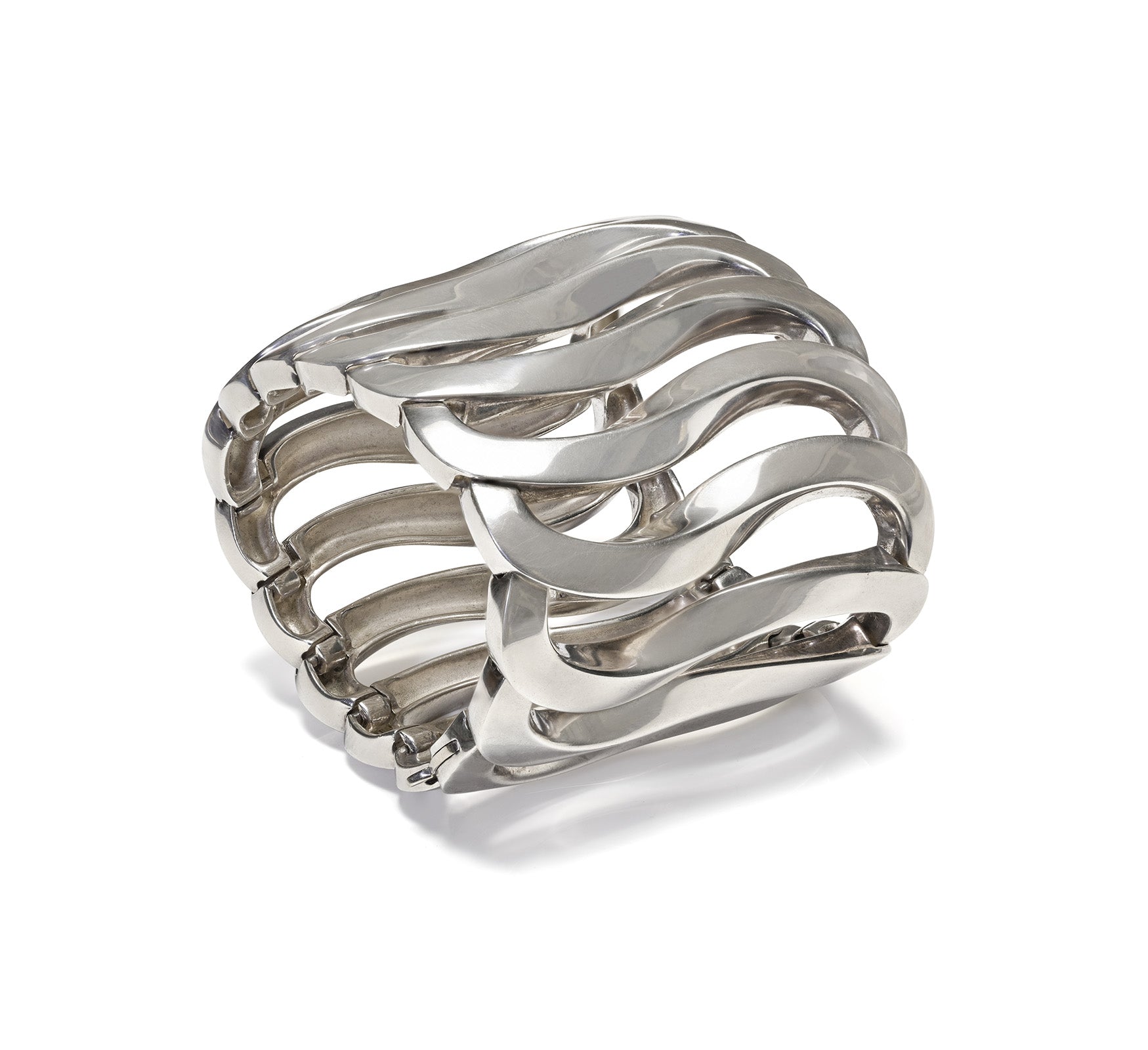 Rare Hermes Wave Wide Cuff Bracelet in Sterling Silver