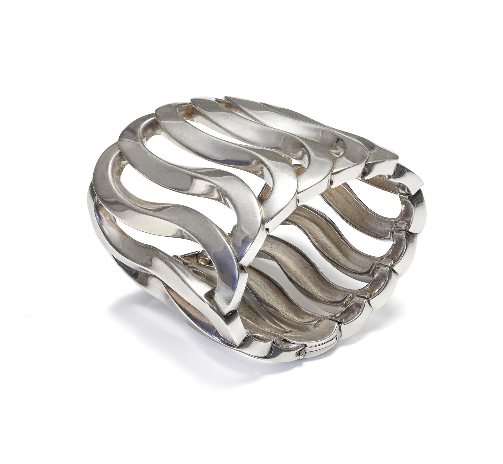 Rare Hermès Sculptural Wave Wide Cuff Bracelet in Silver