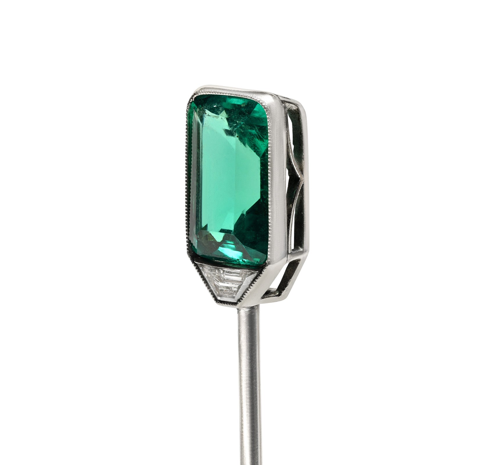 Antique 2 Carat Muzo Mine Colombian Emerald Diamond Pin French