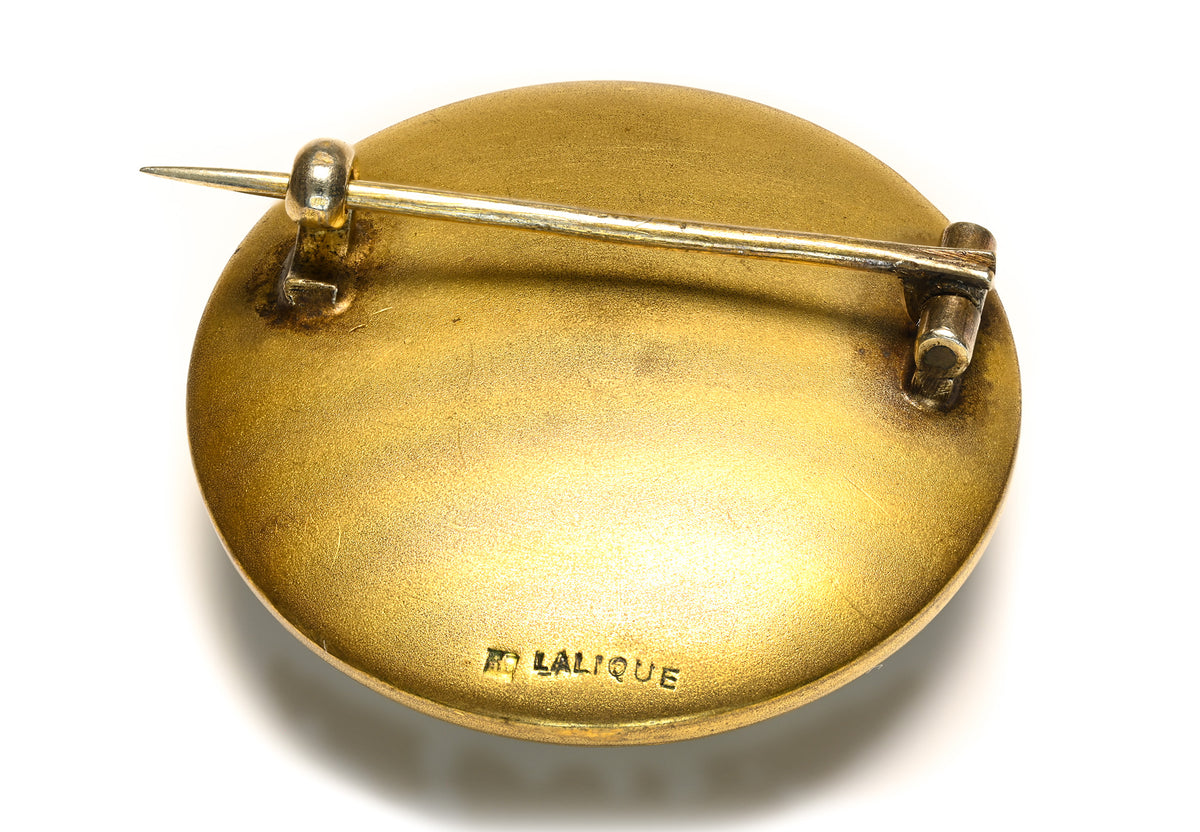 René Lalique Hallmark Glass and Brass Brooch
