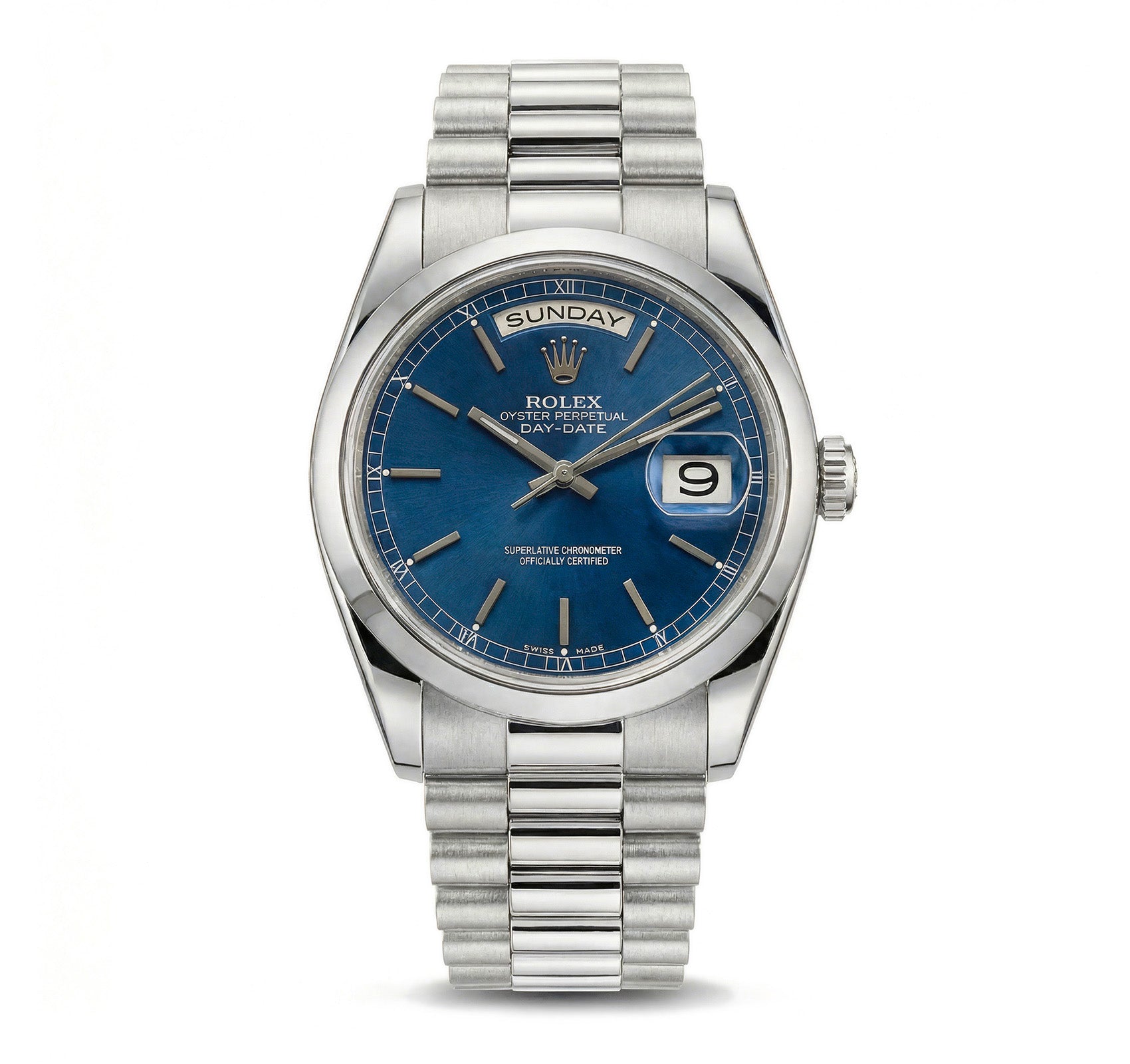Rolex Day-Date President 118206 Platinum Blue Dial Watch