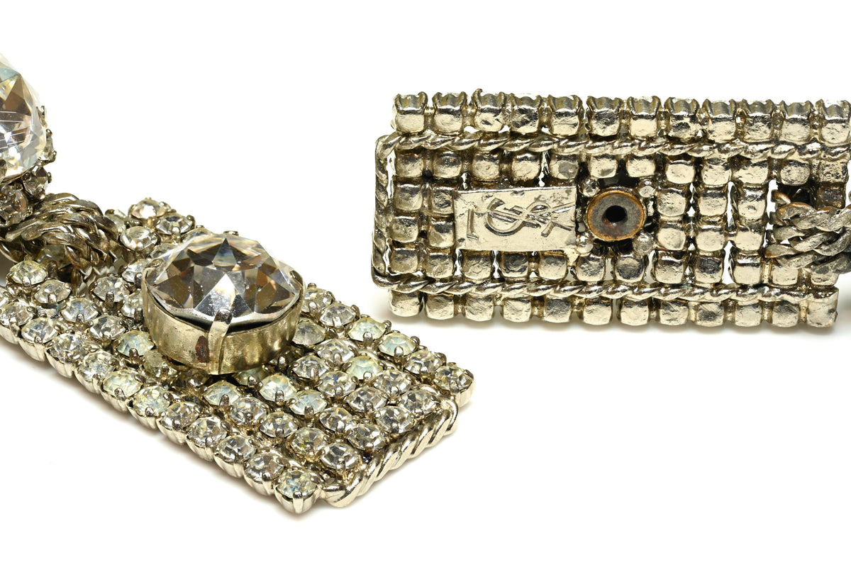 Runway 1980's Yves Saint Laurent Paris Headlight Crystal Drop Earrings 2