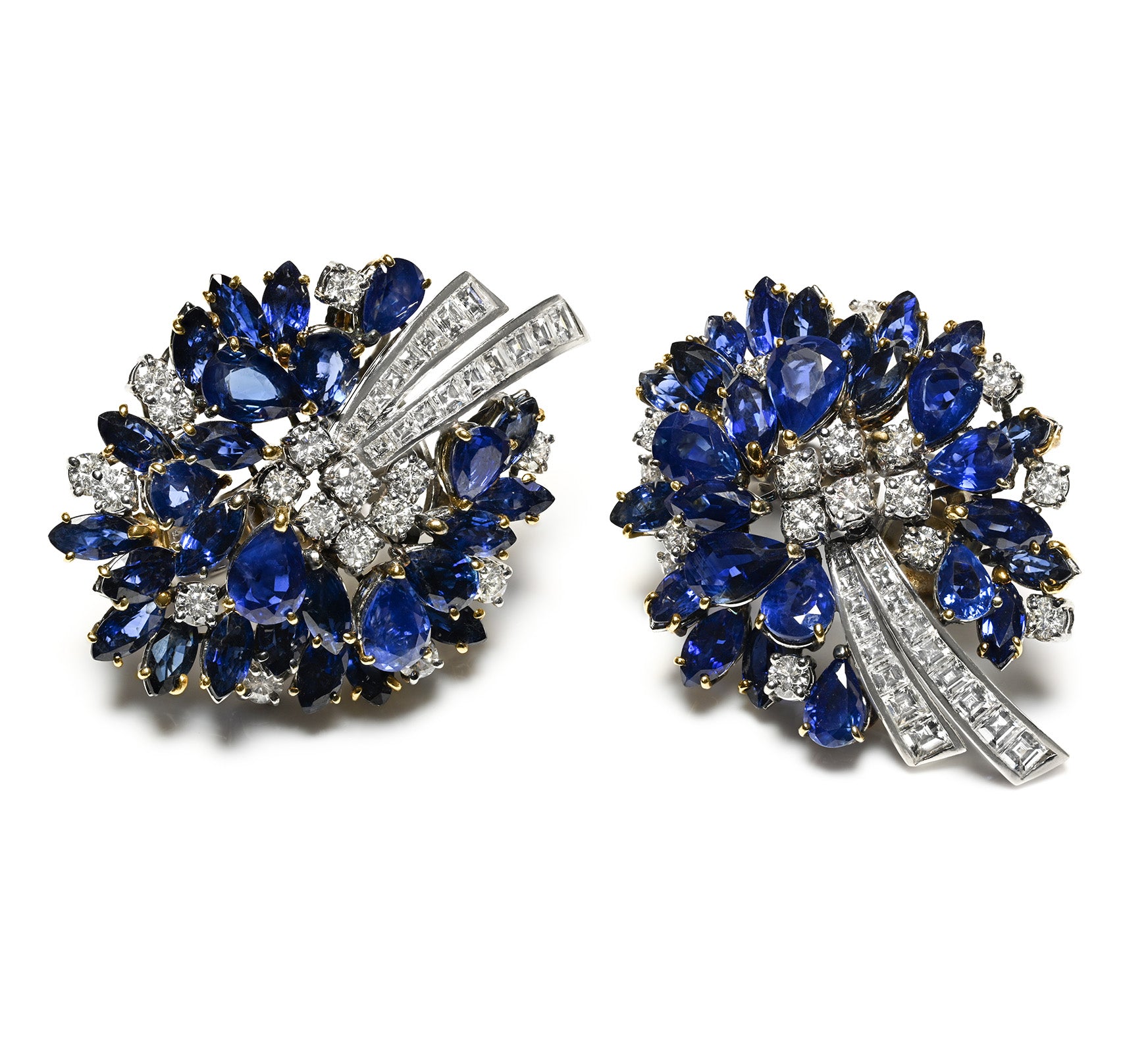 Sabbadini Sapphire and Diamond Earrings in 18K Gold Floral