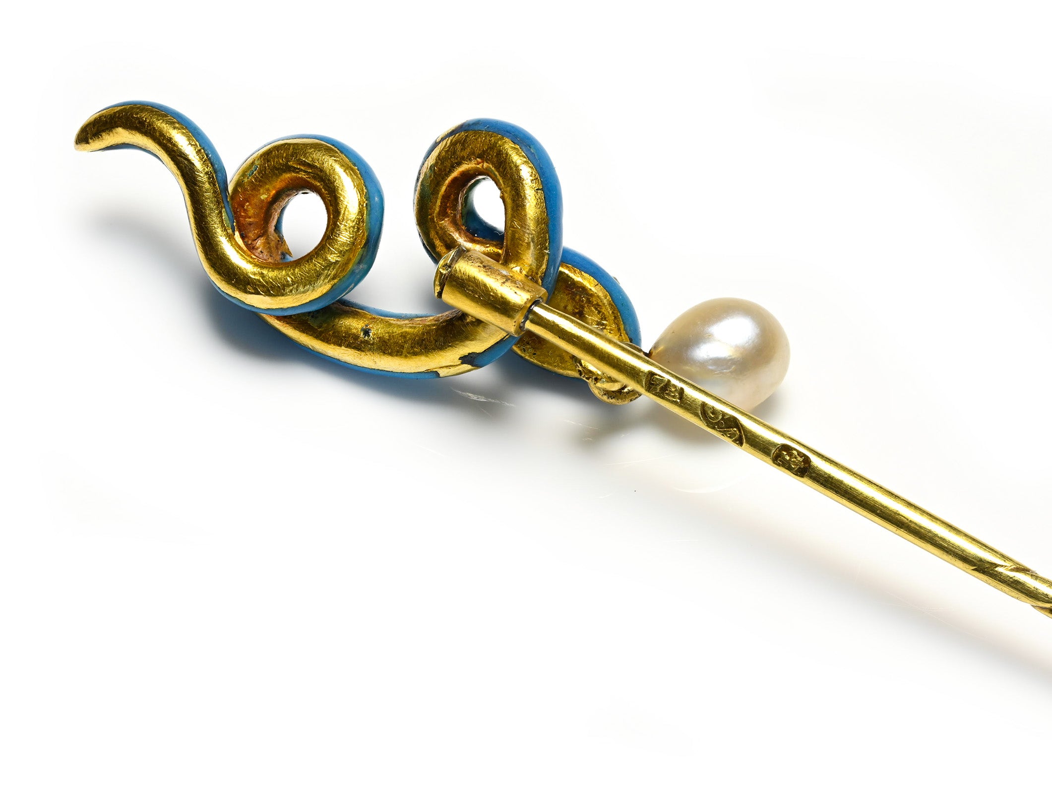 Samuel Arndt Hallmark Enamel Snake Natural Pearl 18K Gold
