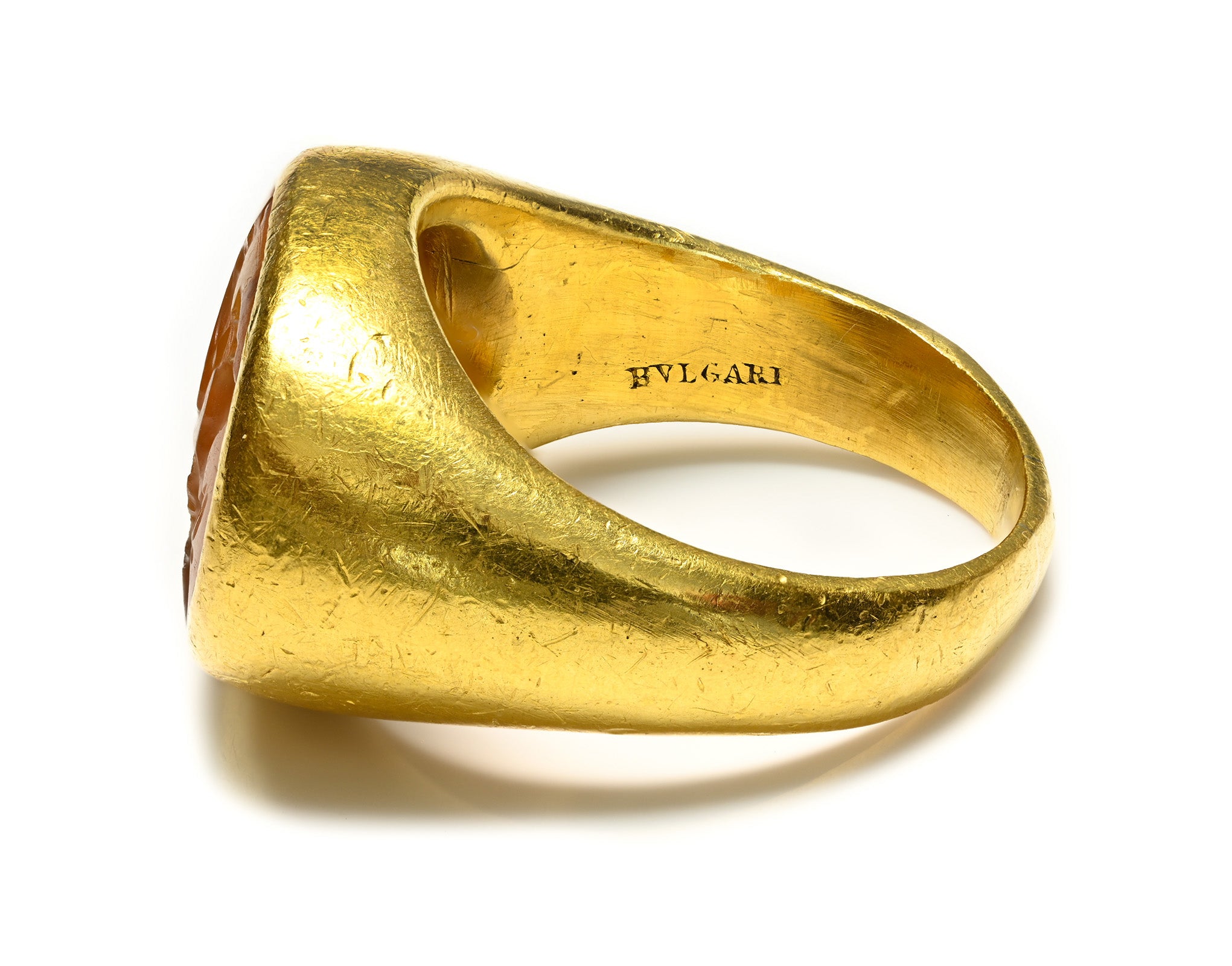 Bulgari 24K Gold Grand Tour Carnelian Intaglio Ring Hallmark
