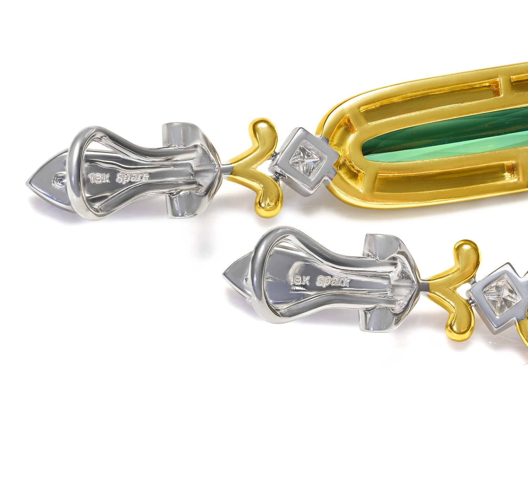 Spark Creations 18K Gold Green Tourmaline and Diamond Dangle Earrings