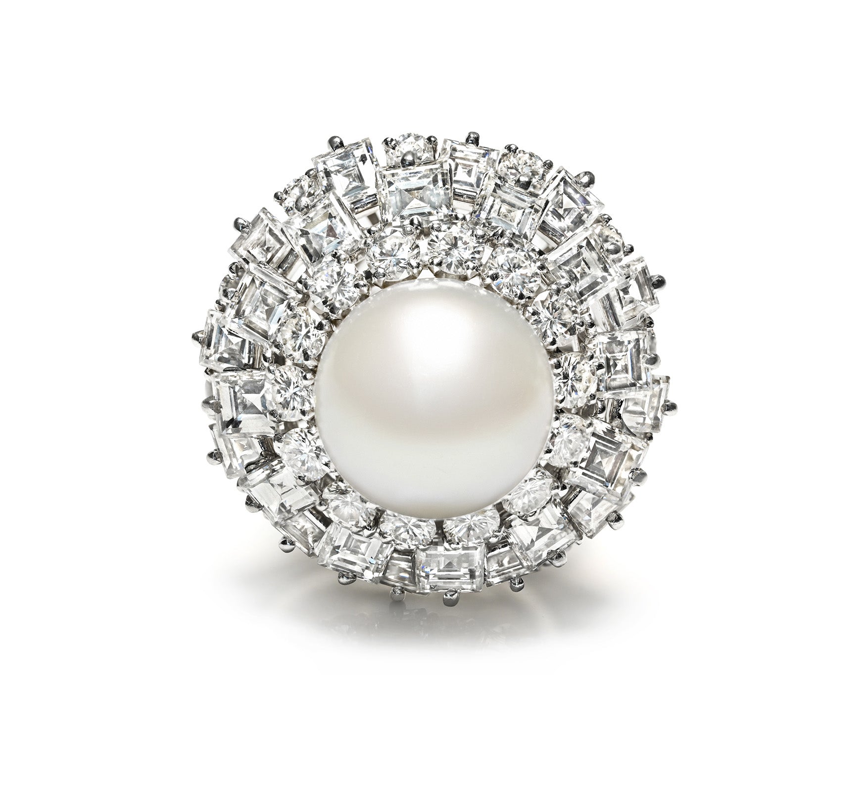 Diamond South Sea Pearl Platinum Ring Vintage ArT Deco
