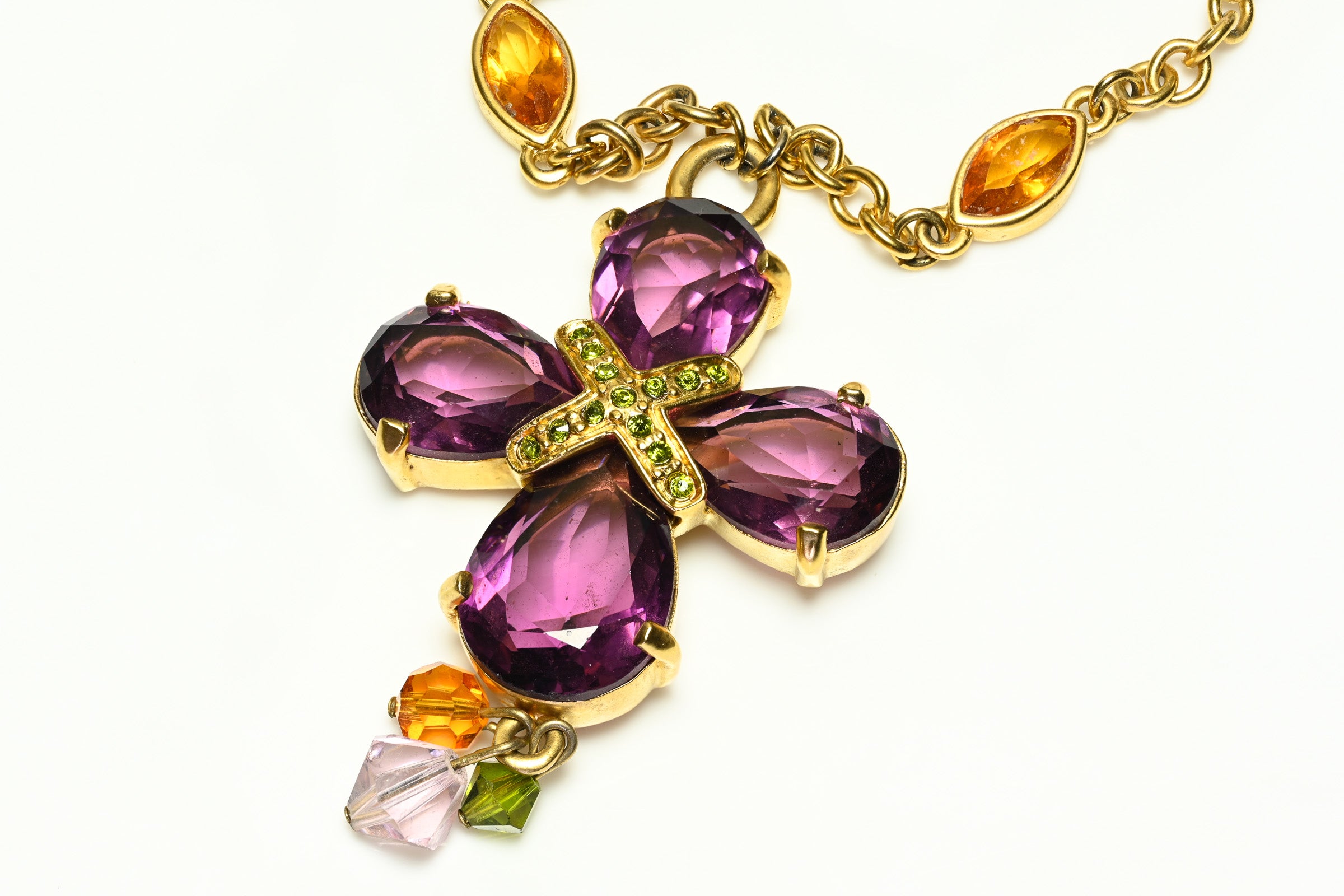 Swarovski Gold Plated Purple Green Brown Cross Pendant