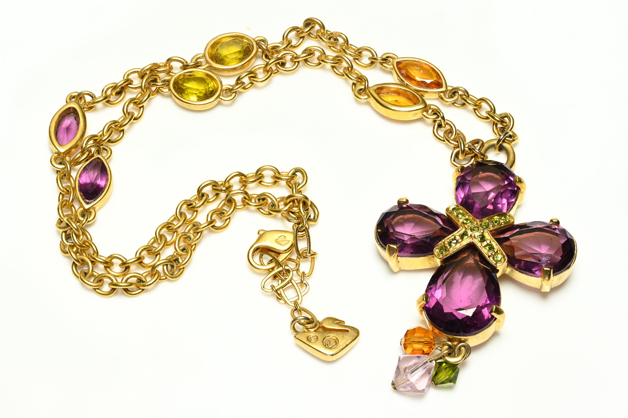 Swarovski Purple Green Brown Crystal Cross Pendant Necklace