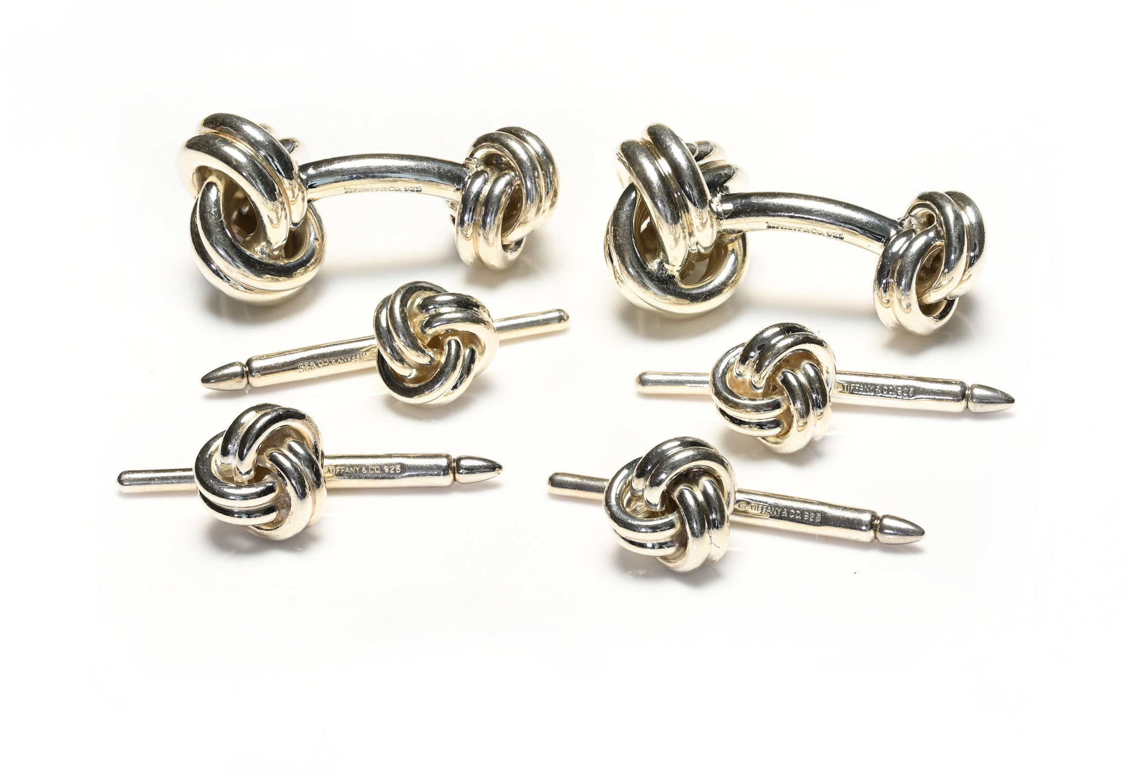 Tiffany & Co. Sterling Silver Knot Cufflinks with Matching 4 Studs